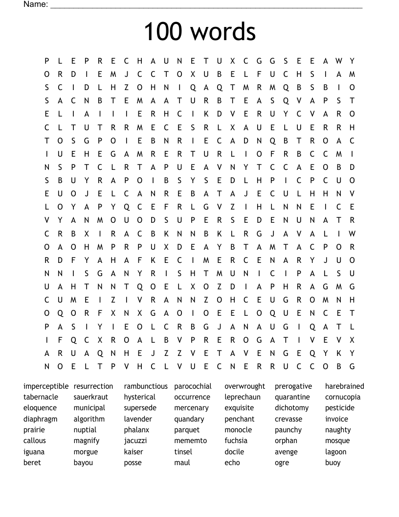 100 Word Word Search
