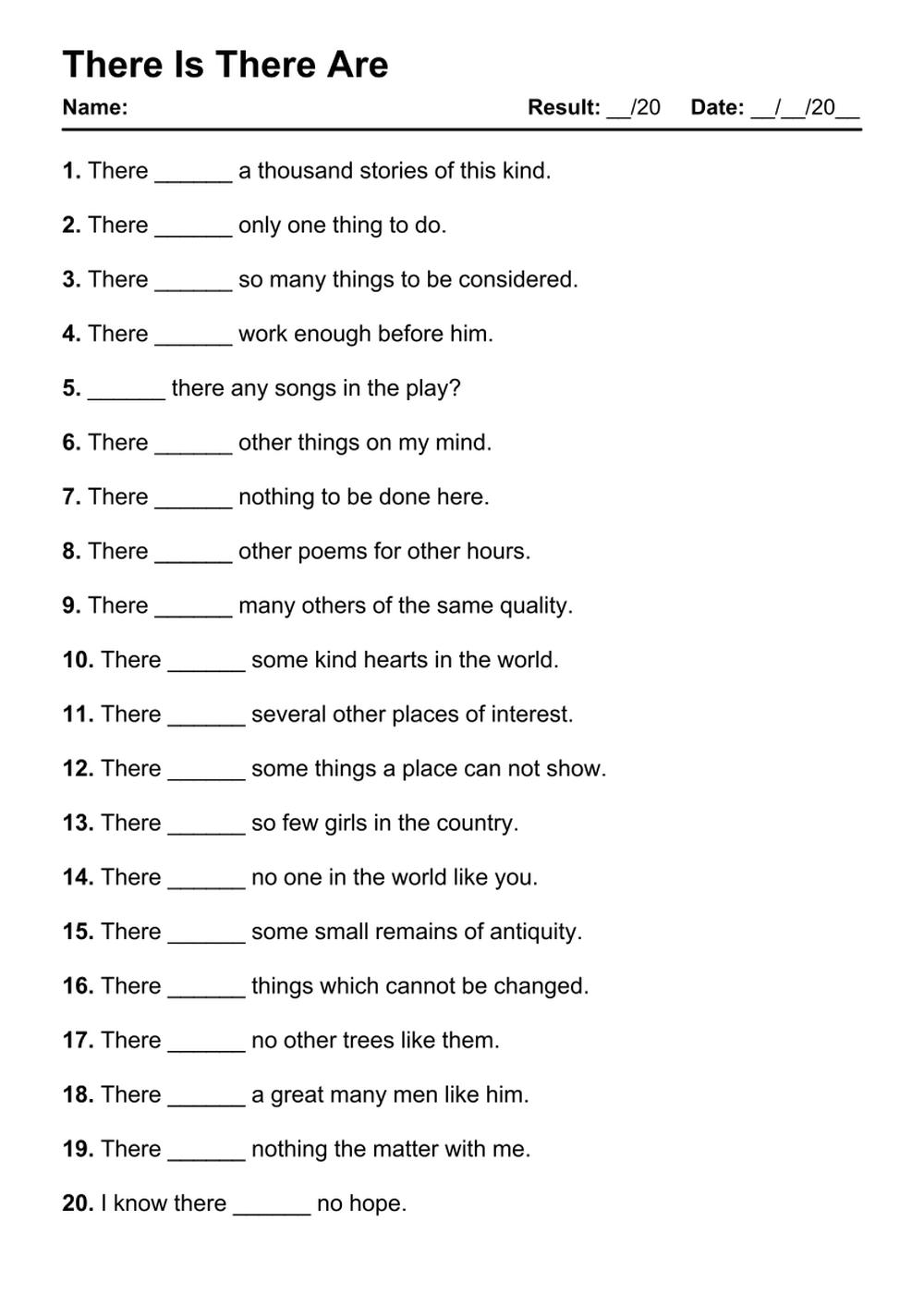 101 There Is There Are PDF Worksheets With Answers Grammarism