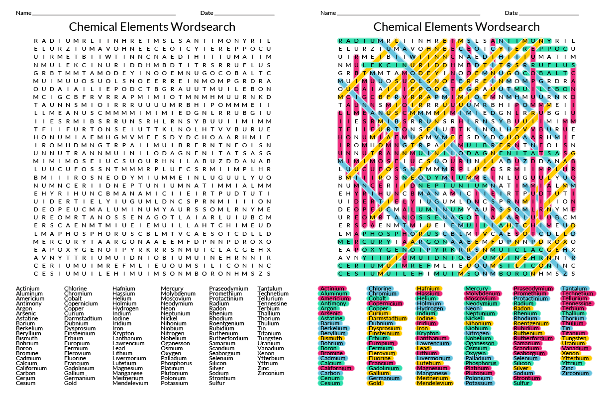 Chemical Elements Word Search