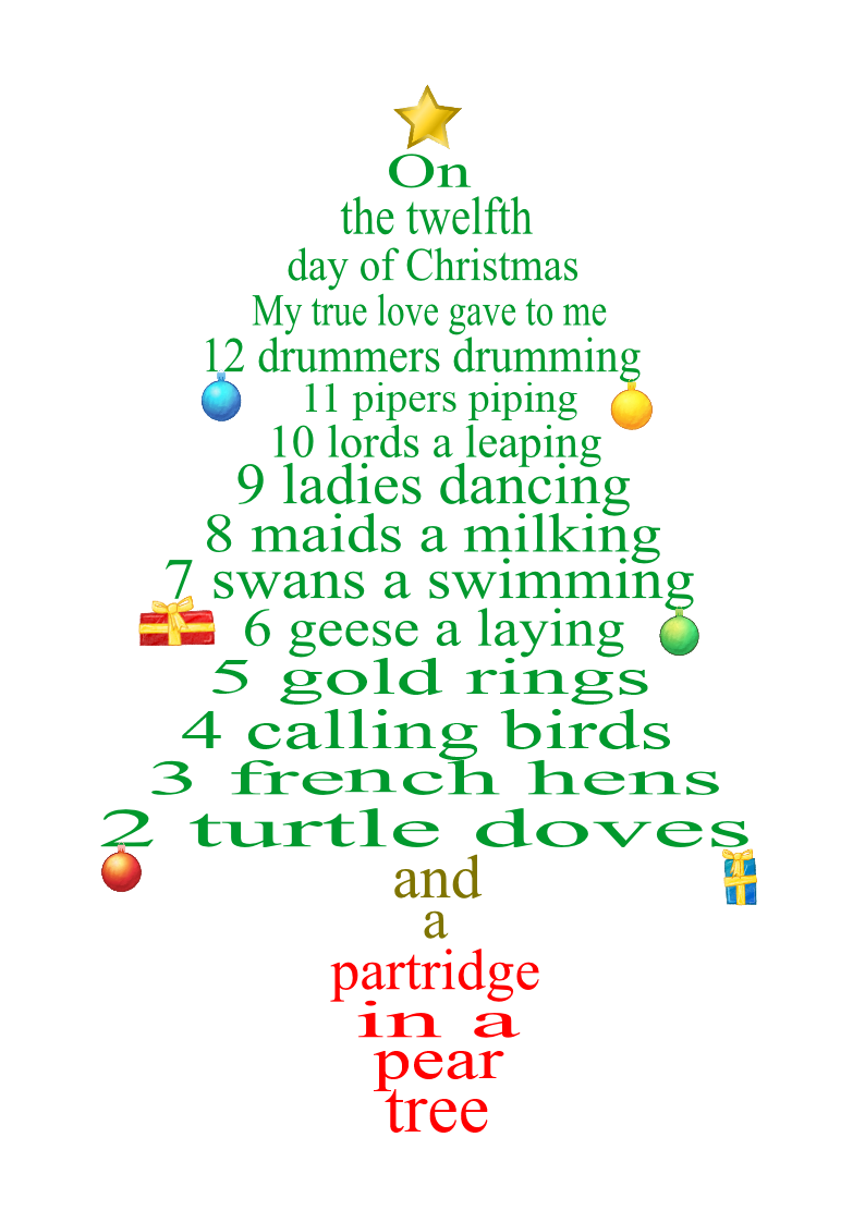 printable lyrics for 12 days of christmas