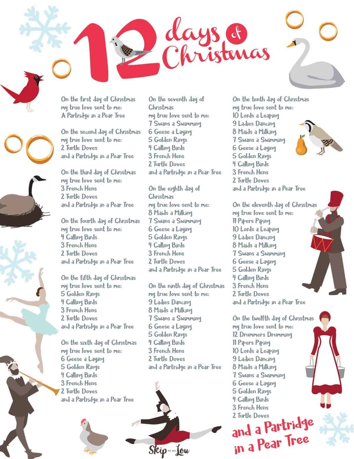 Printable Lyrics For 12 Days Of Christmas