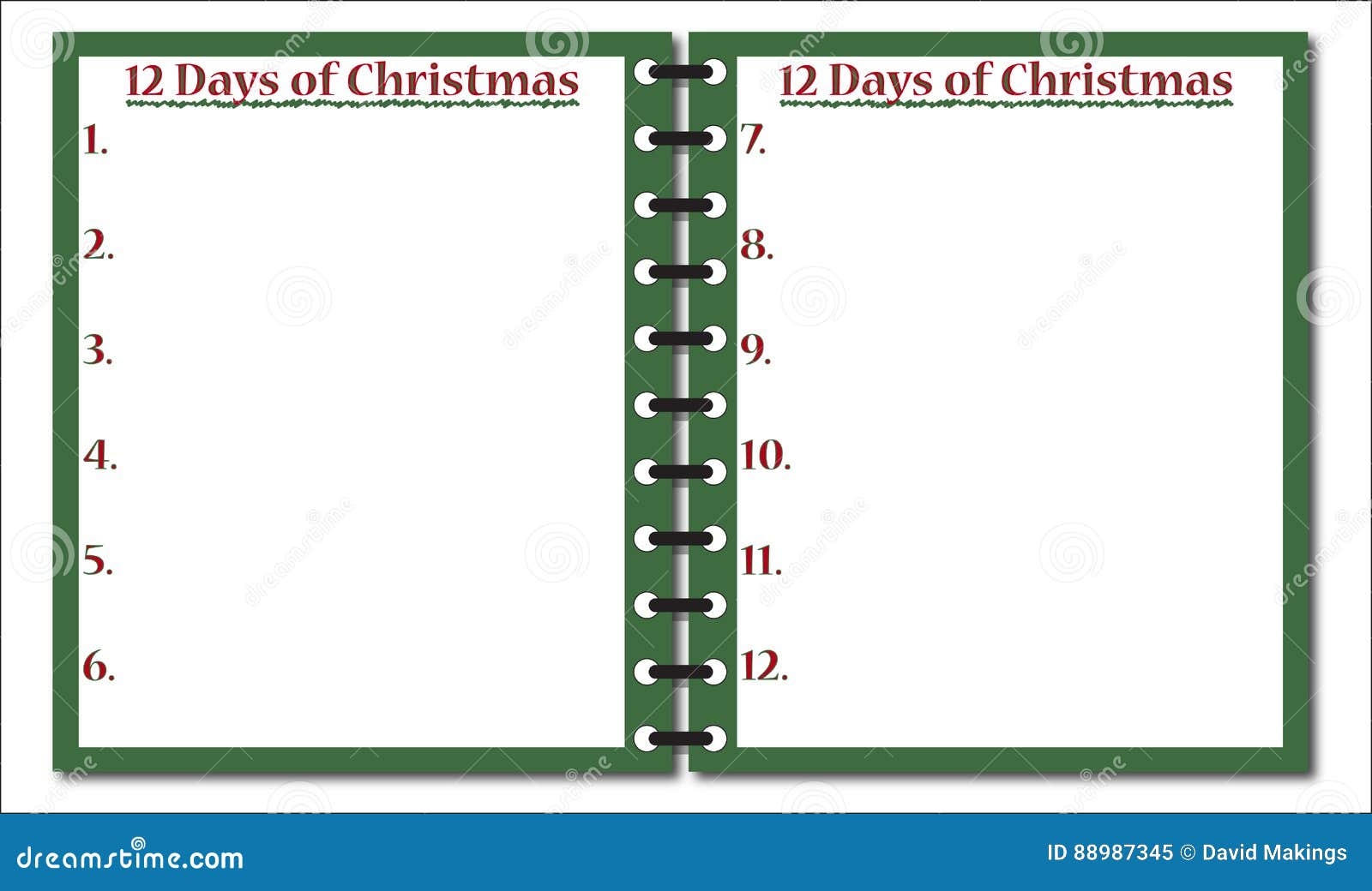 12 Days Of Christmas Notepad Stock Illustration Illustration Of Countdown Holly 88987345