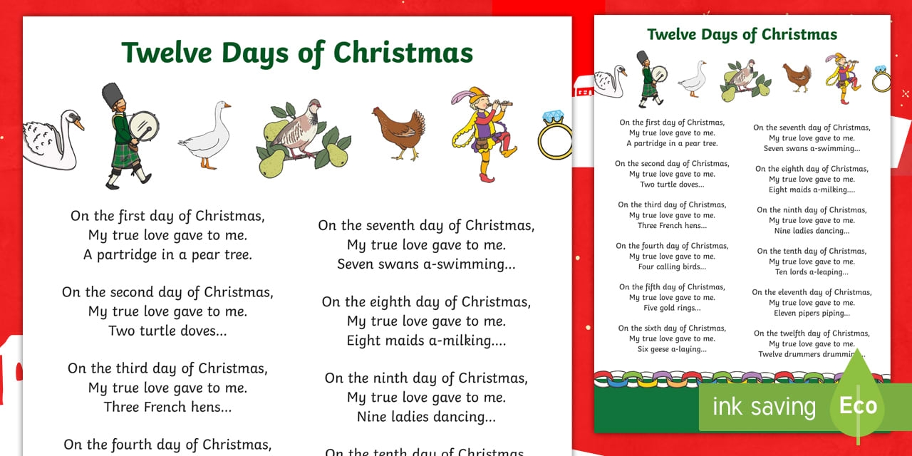 12 Days Of Christmas Printable Song Lyrics Events Twinkl