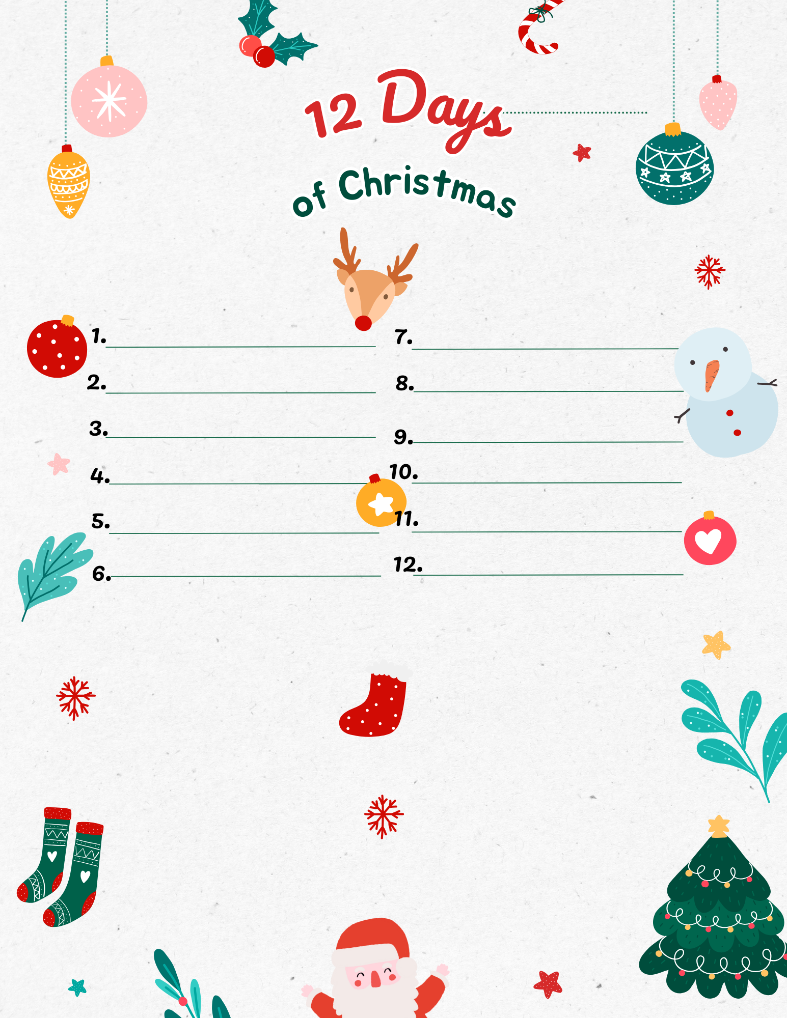 12 days of christmas fill in the blank template