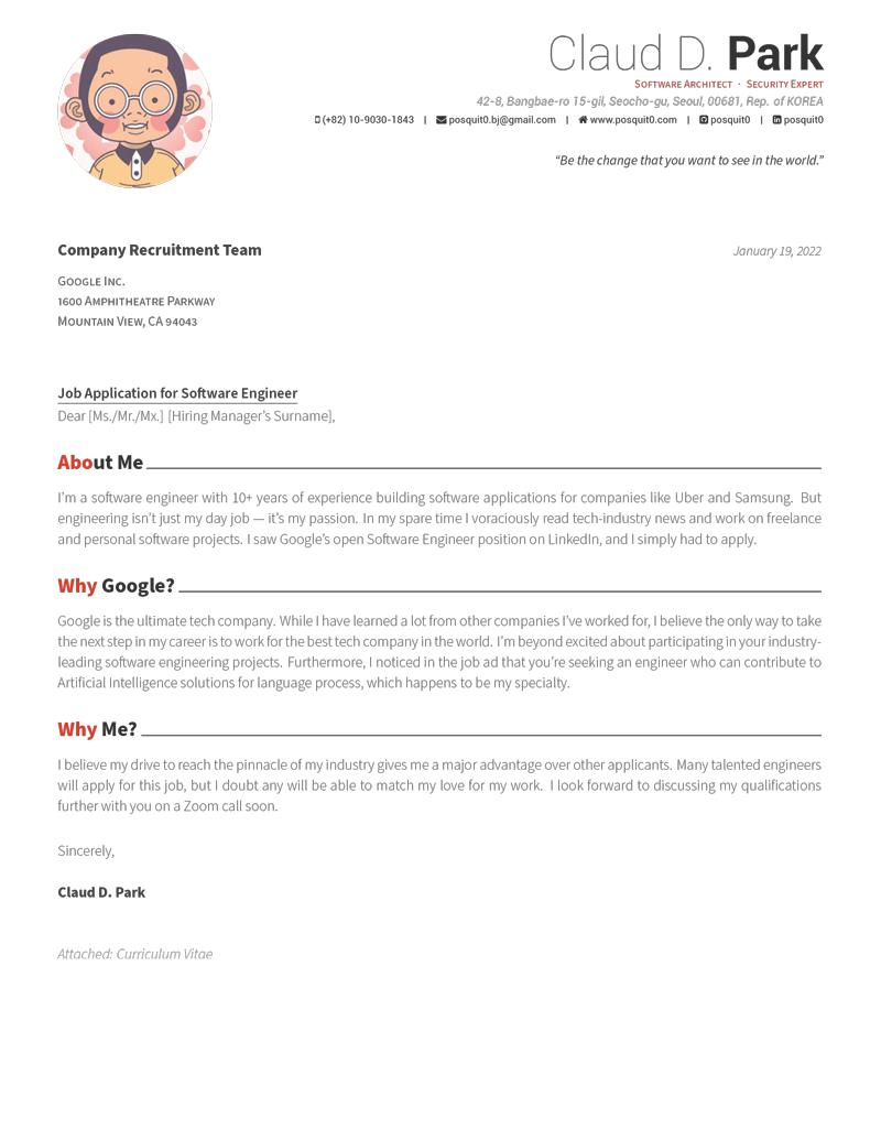 Cover Letter Latex Template