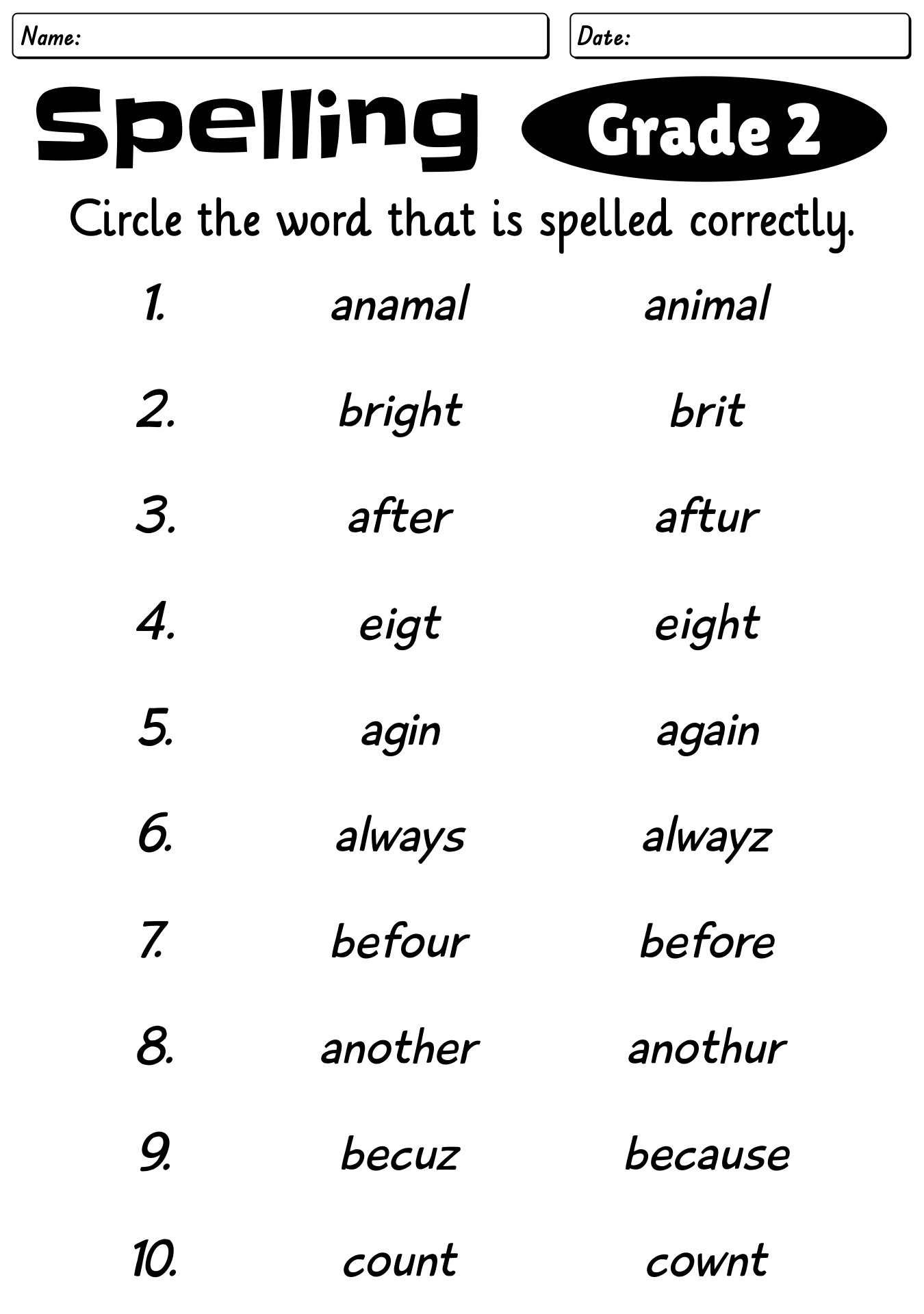 Worksheets For Second Graders English