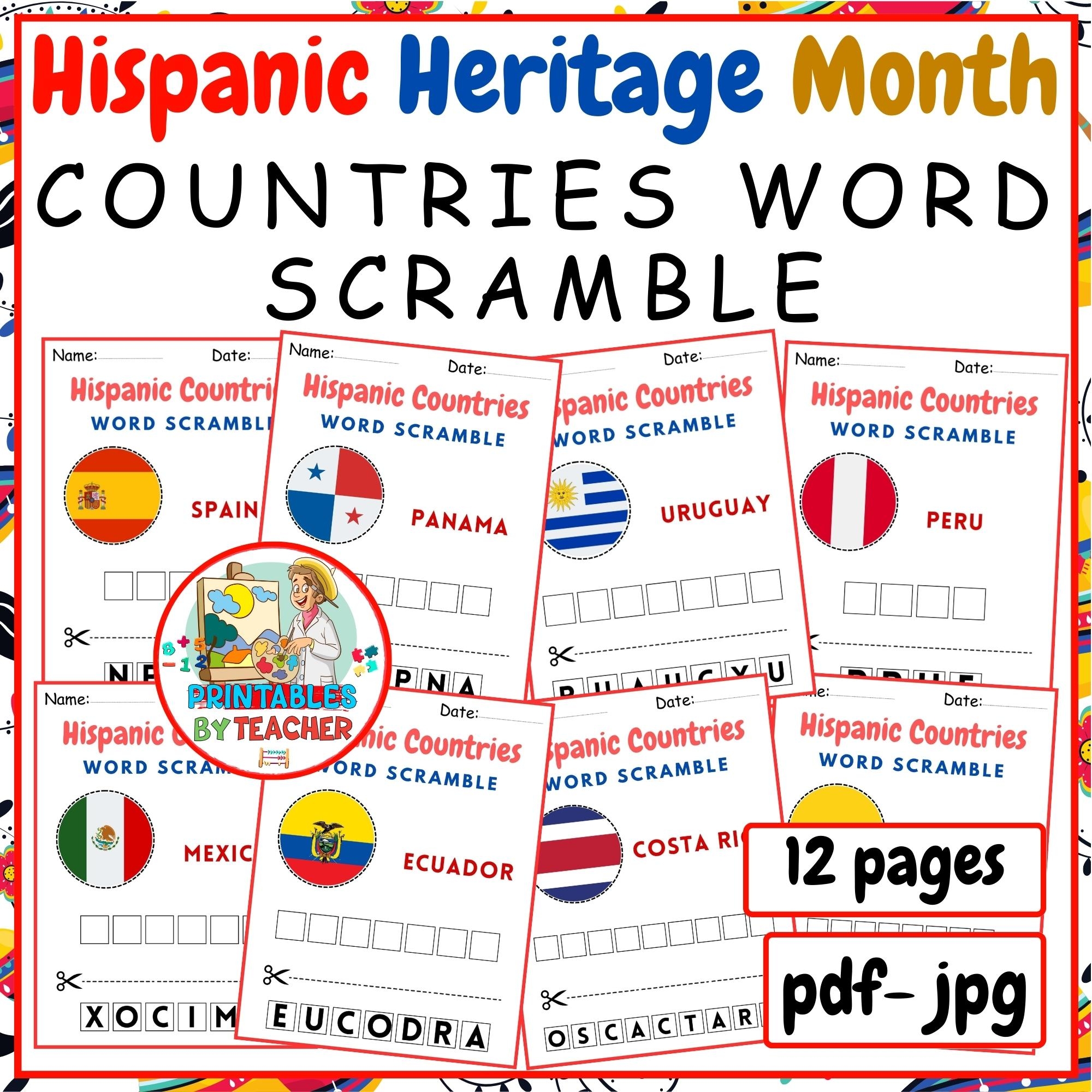 12 Hispanic Countries Word Scramble Free Hispanic Heritage Month Worksheets Made By Teachers