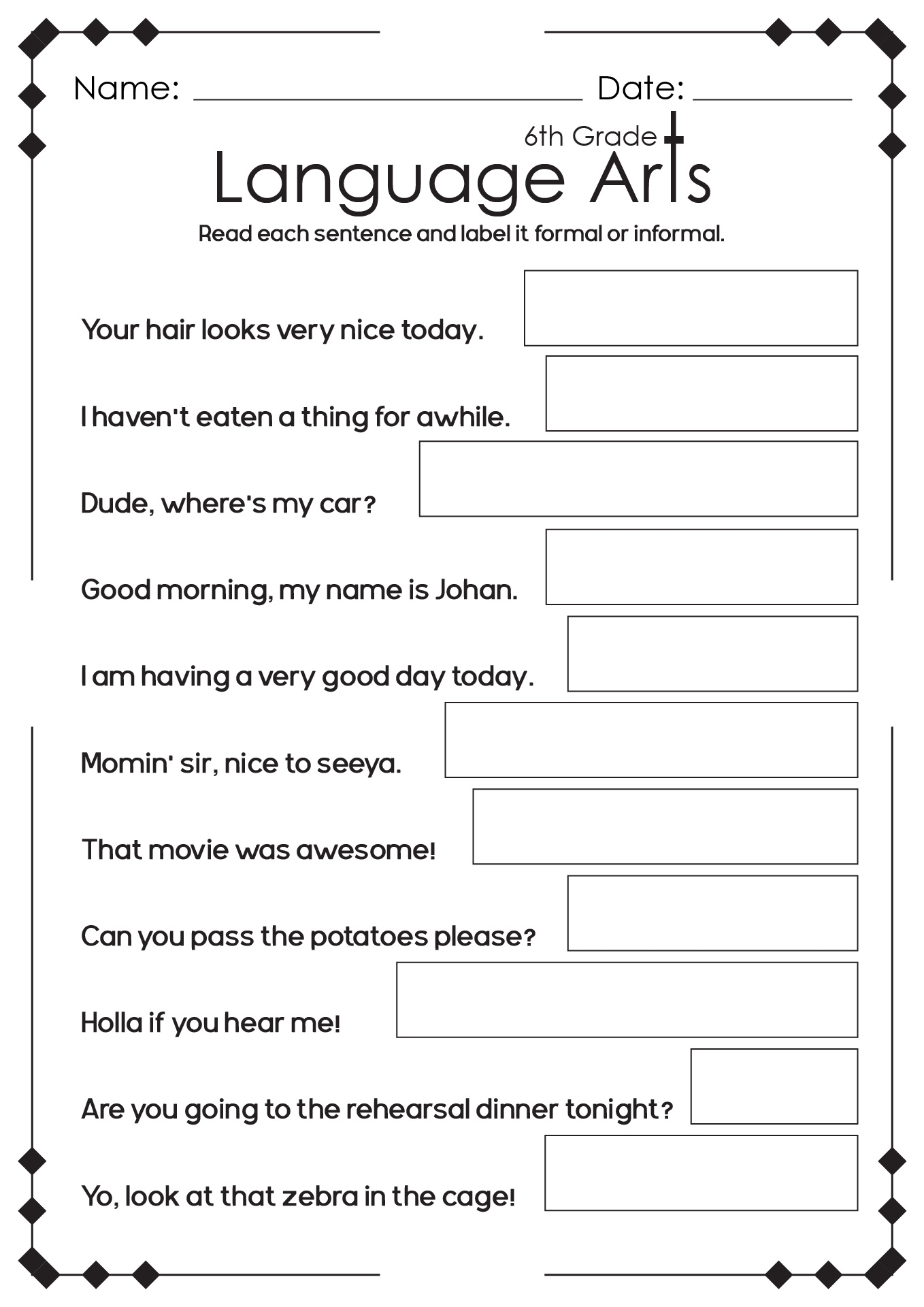 english for 6th graders worksheets