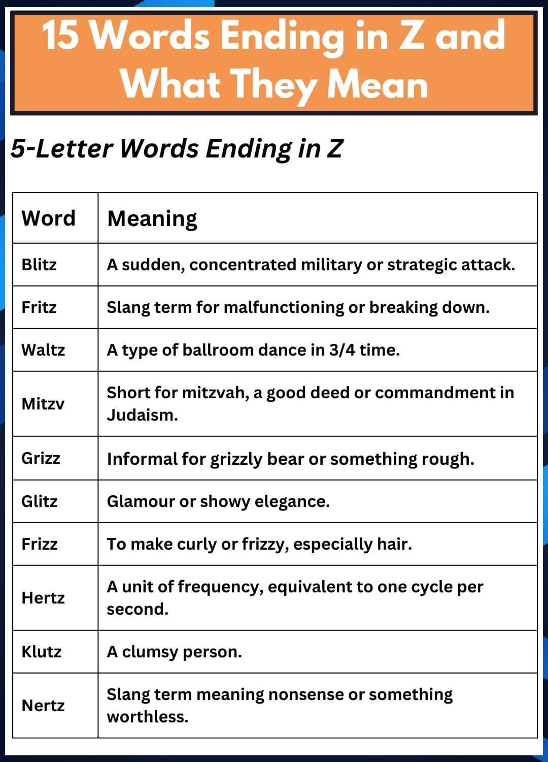 Words Relating To Time That End In Z