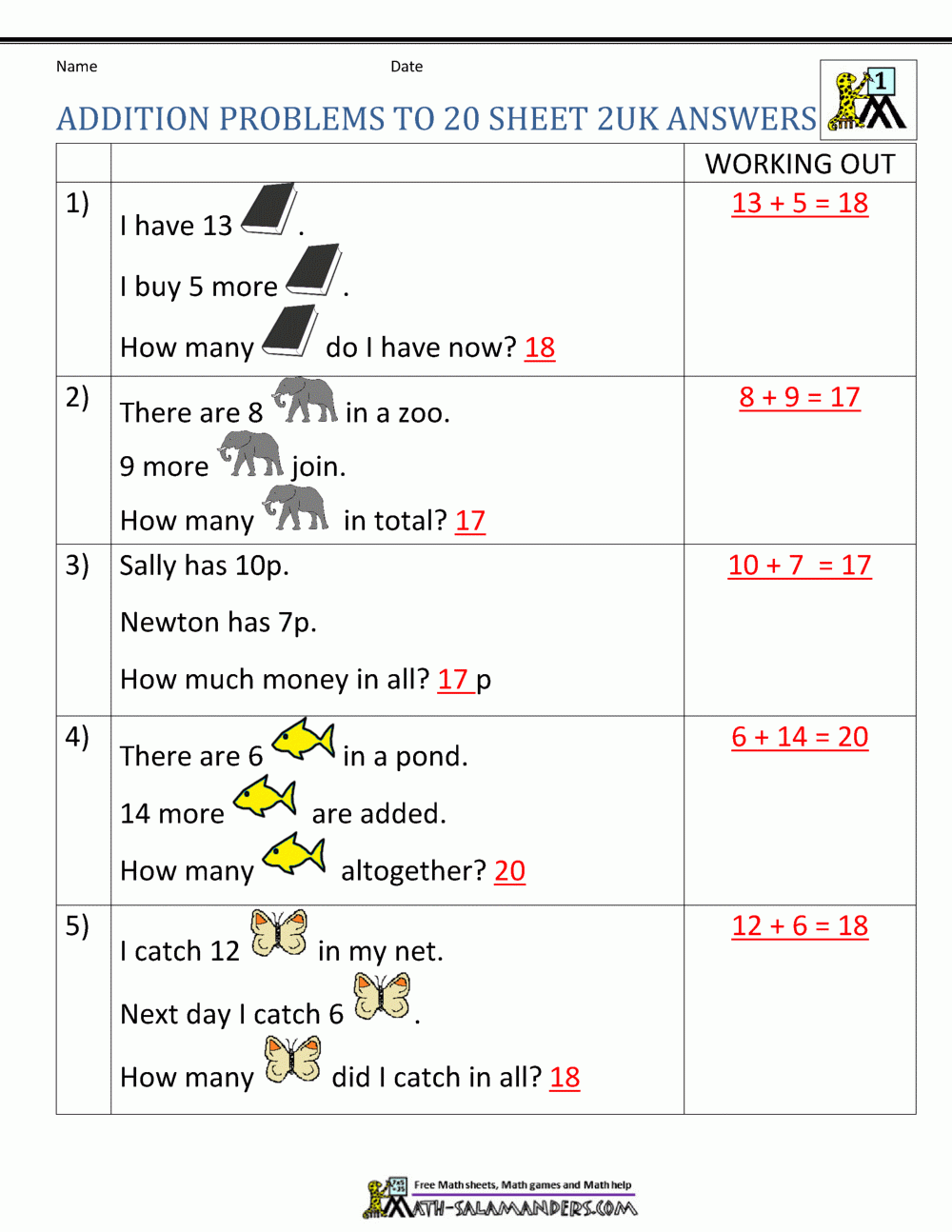 1st Grade Addition Word Problems