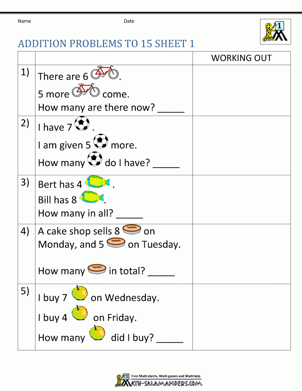 1st Grade Addition Word Problems 1st Grade Addition Word Problems