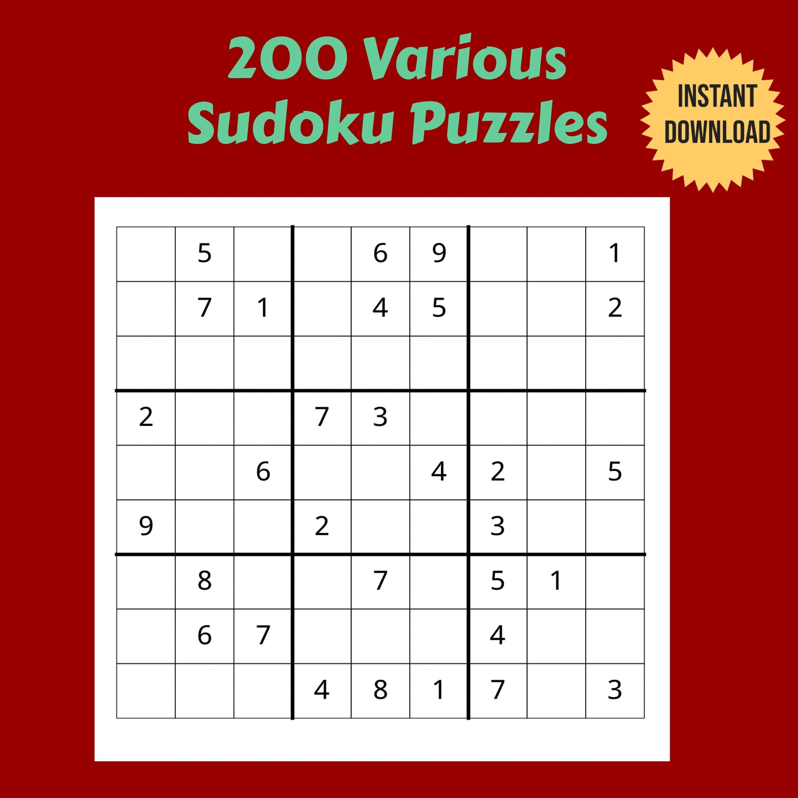 200 Variety Of Printable Sudoku Puzzles Easy Medium And Hard Worksheets Library