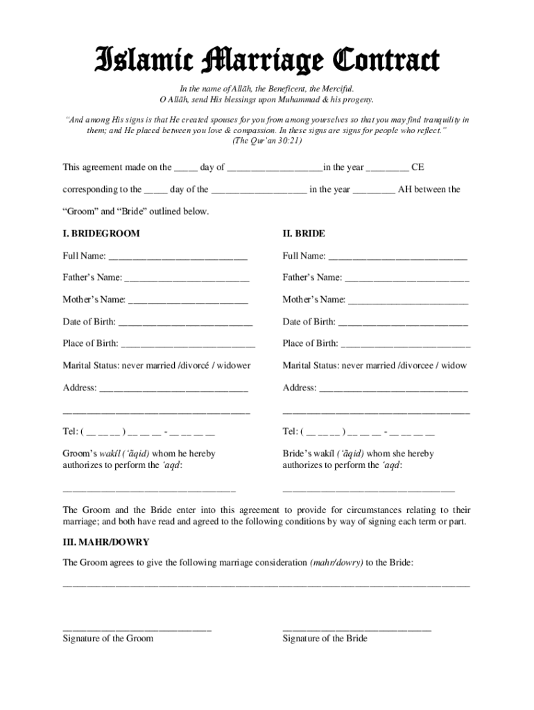 2019 2025 Form Canada Islamic Shia Ithna Asheri Jamaat Of Toronto Islamic Marriage Contract Fill Online Printable Fillable Blank PdfFiller