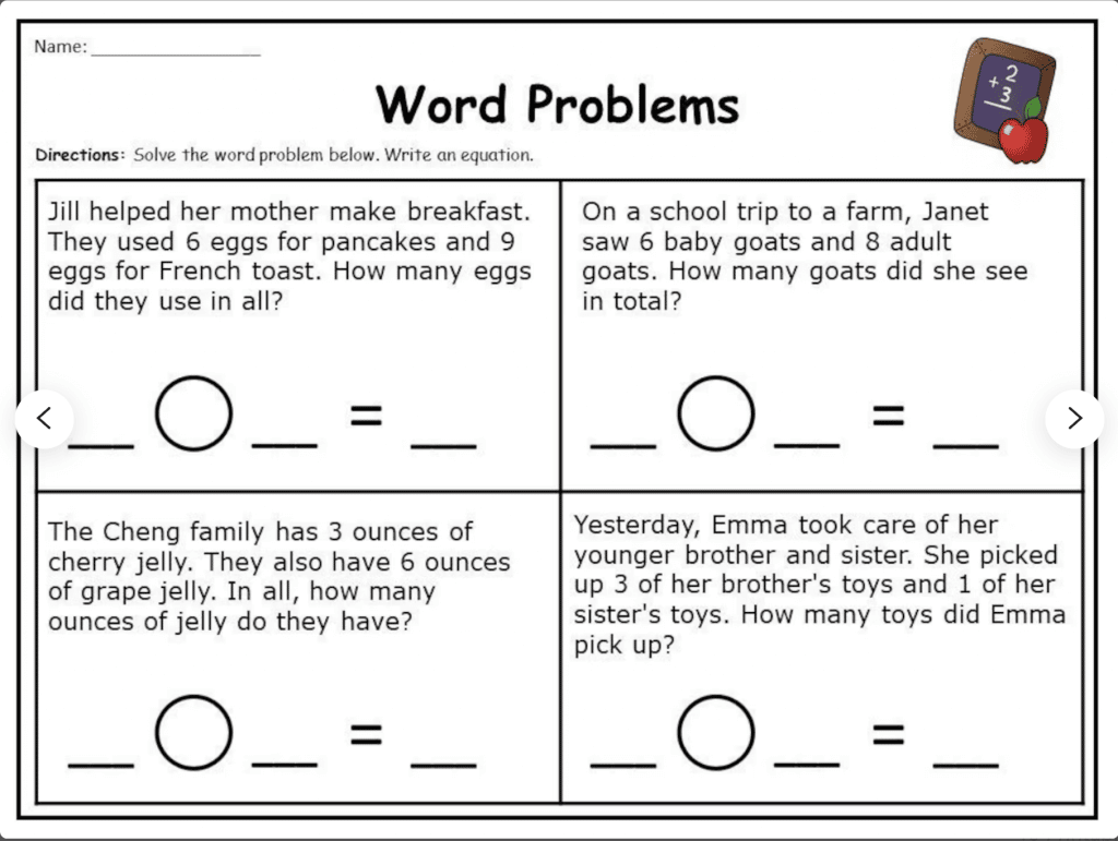 word problems for 1st grade