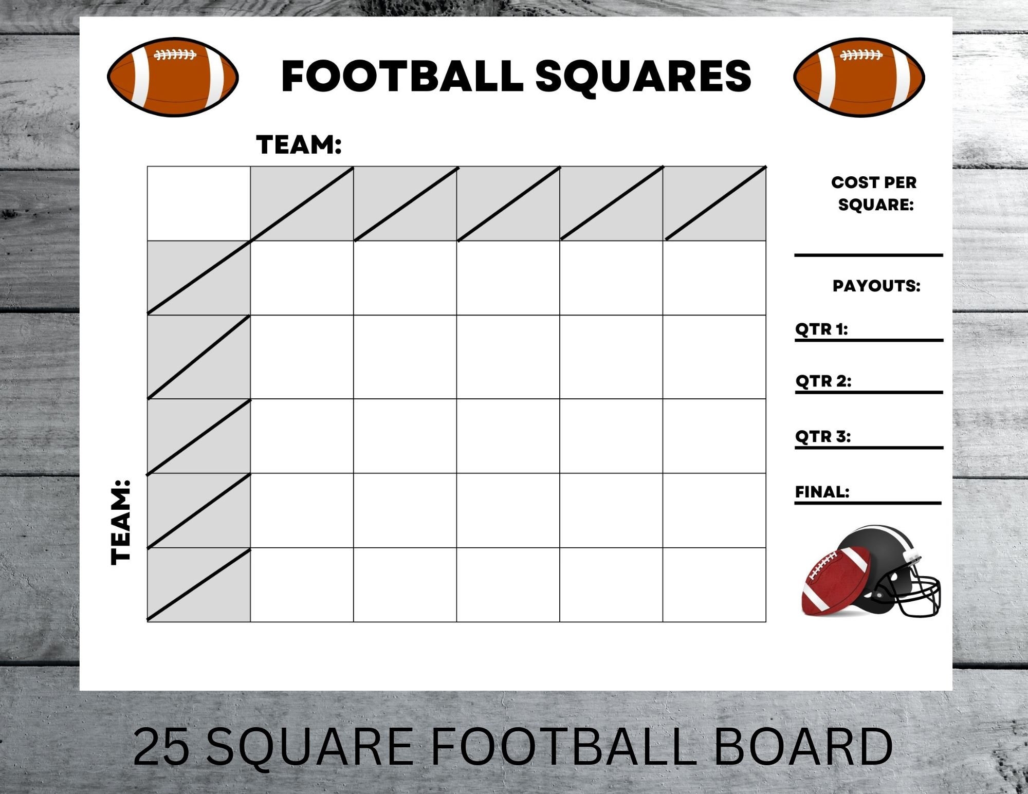 25 Square Football Game Board Big Game Party digital Download Etsy