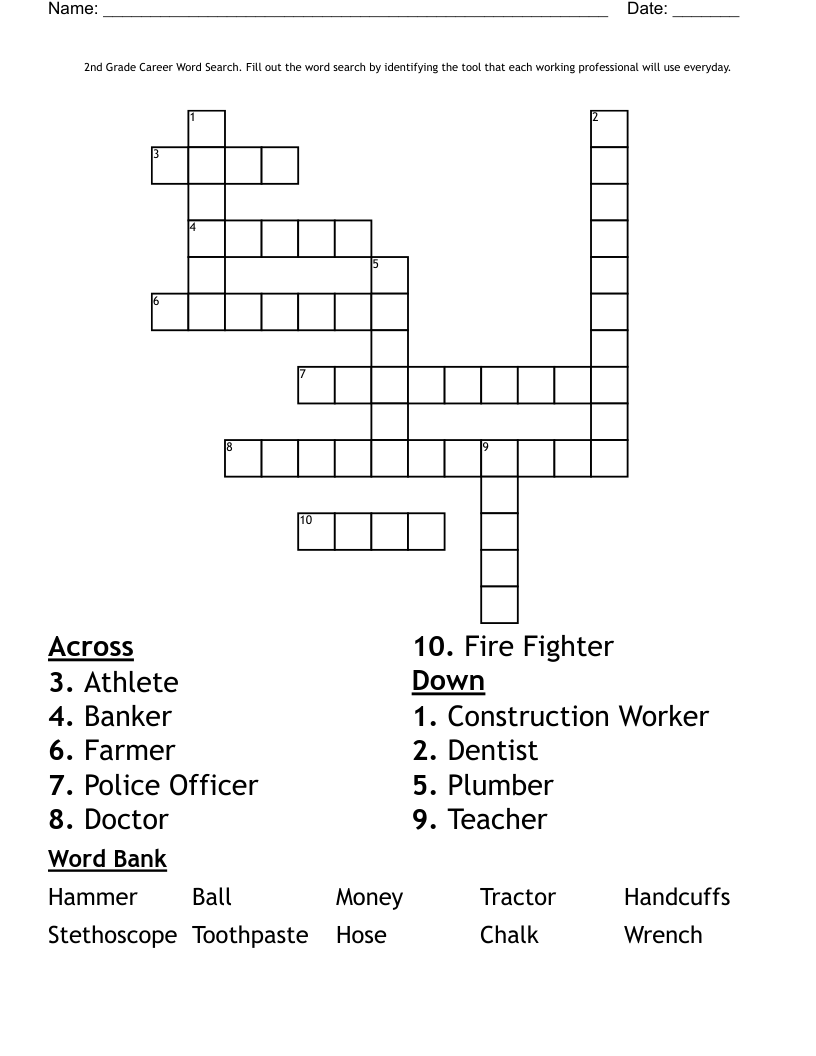 crossword puzzles for 2nd graders