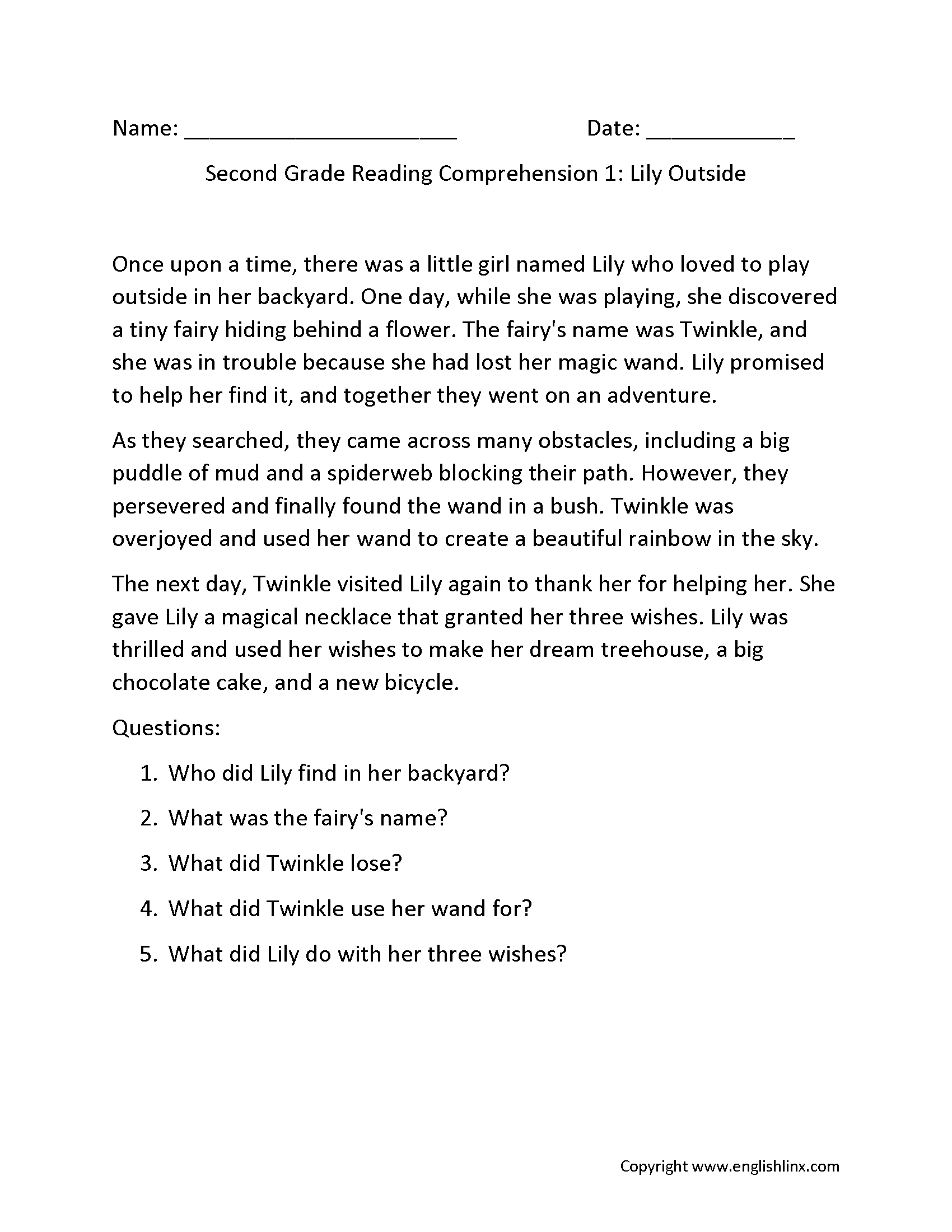 reading comprehension worksheets 2nd grade