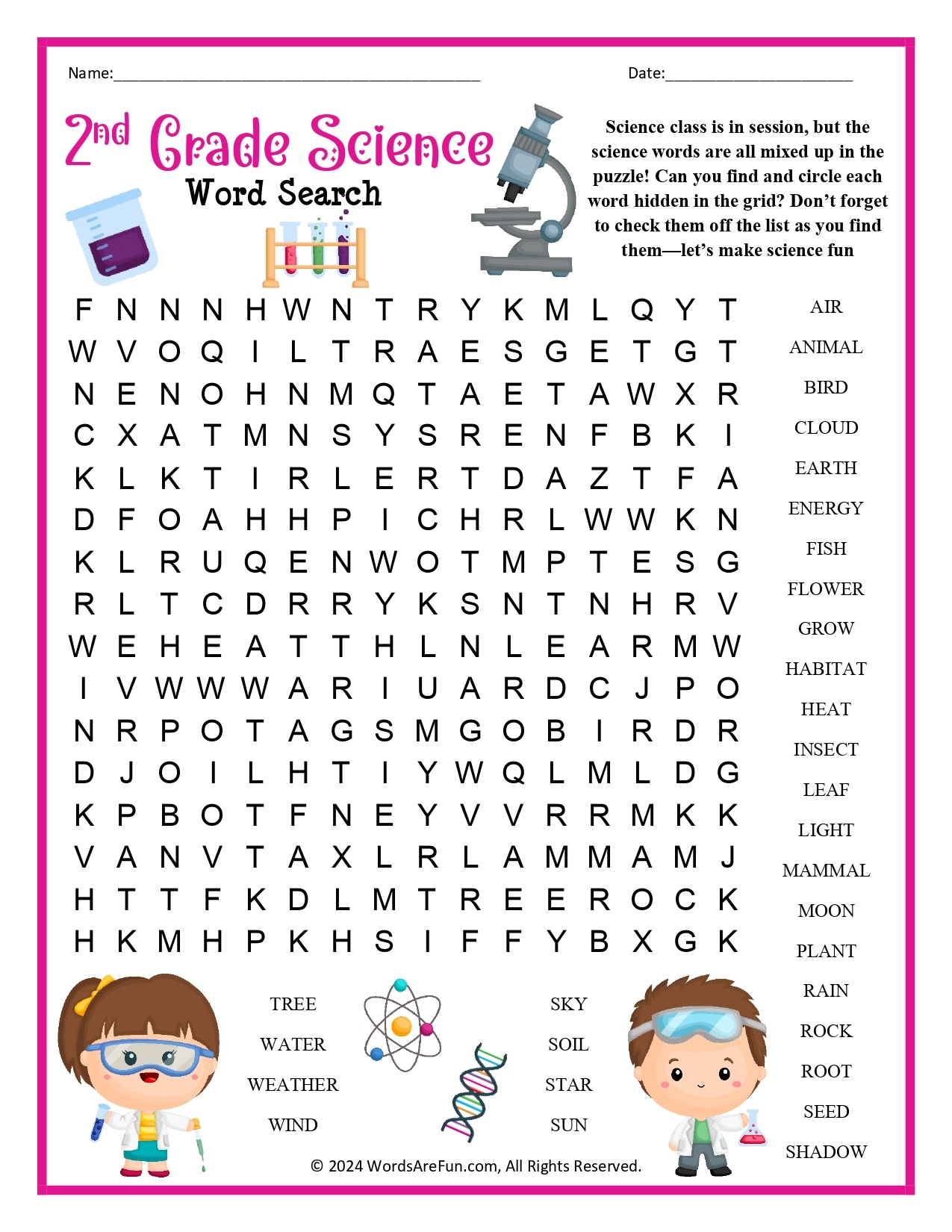 word search 2nd grade