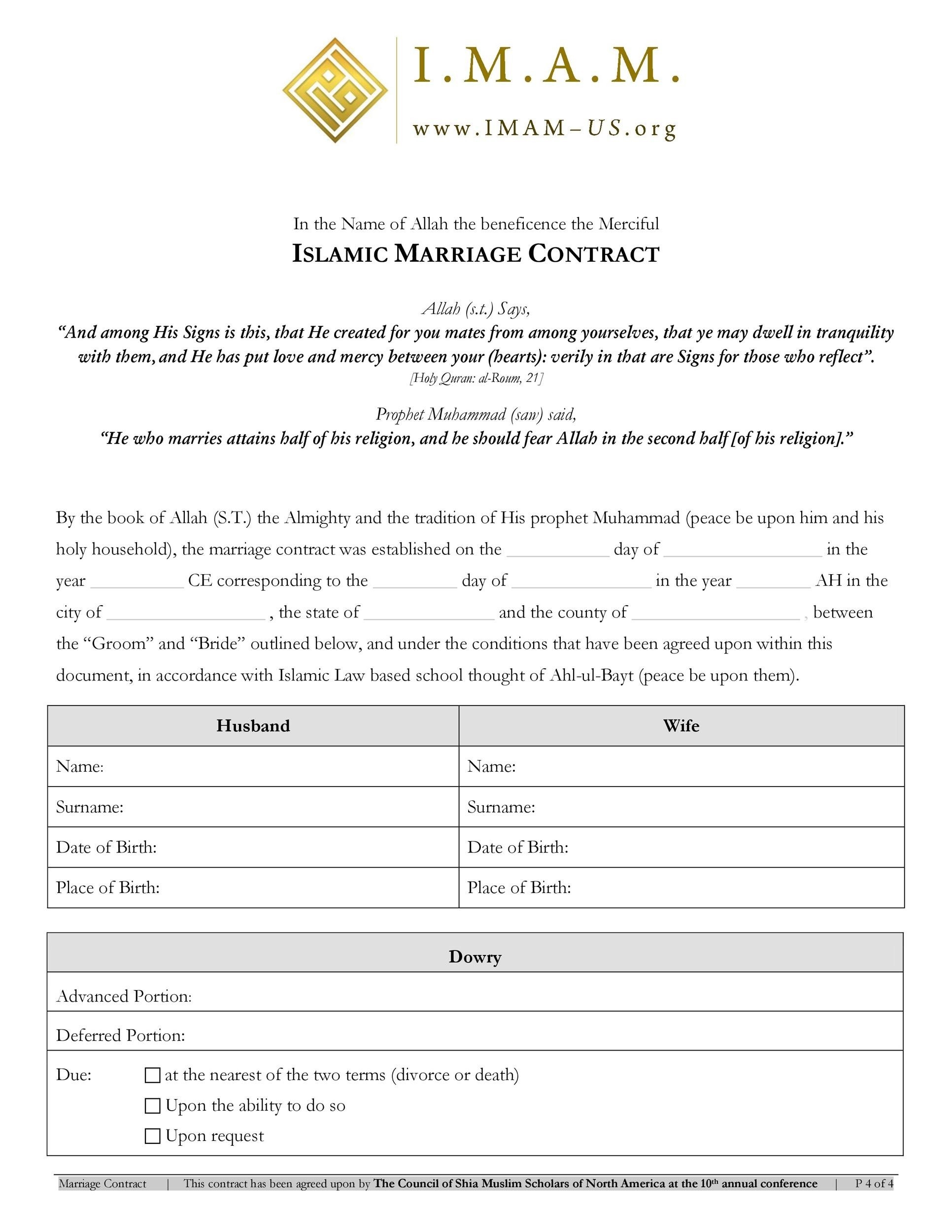 33 Marriage Contract Templates Standart Islamic Jewish TemplateLab