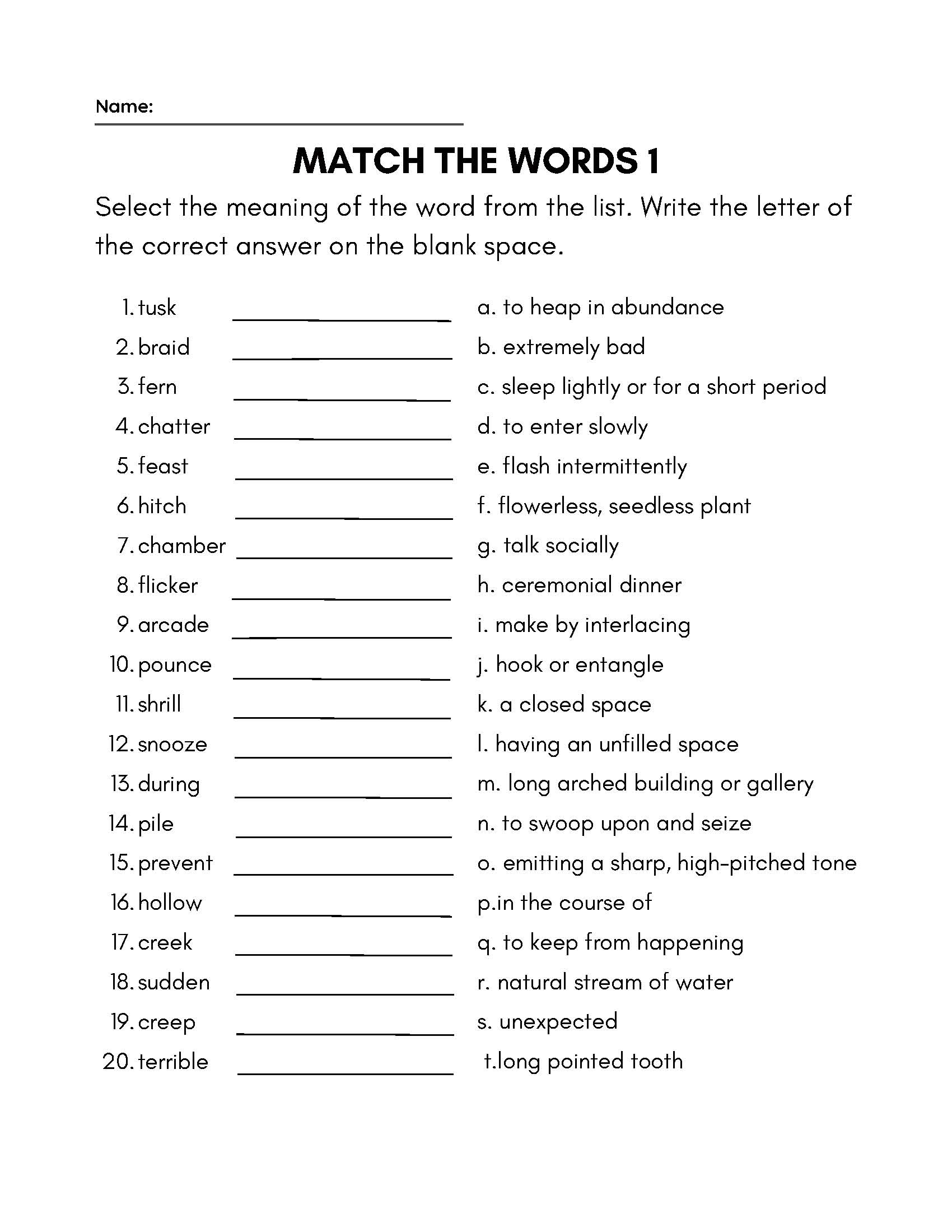 3rd Grade Vocabulary Worksheets