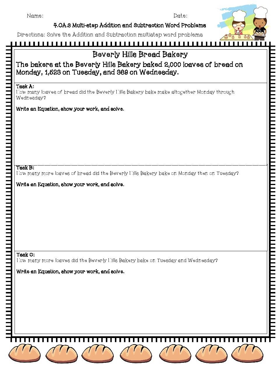 4 OA 3 Multi step Addition And Subtraction Word Problems By TeacherTRADEteacher