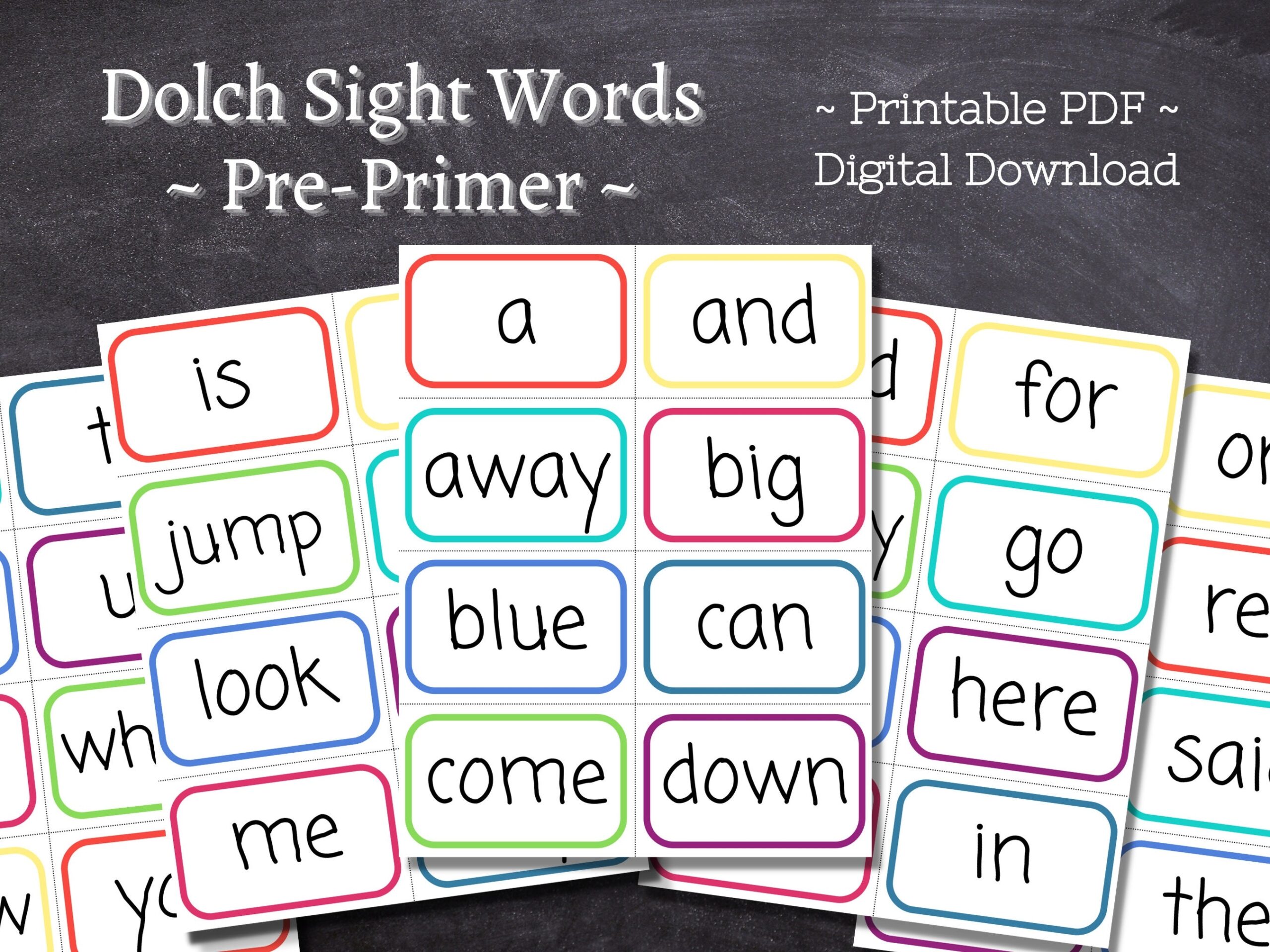 40 Dolch Sight Words Pre kindergarten Printable Preschool Sight Word Flashcards Pre primer Sight Words Pre k Sight Words Colorful Etsy