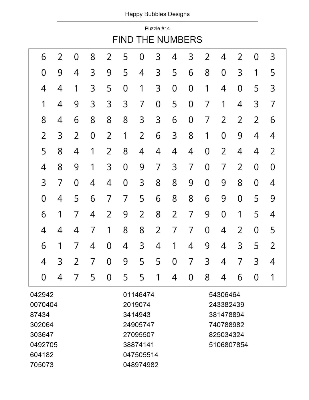 40 Number Search Puzzles Printable Puzzles Large Print Instant Download Etsy
