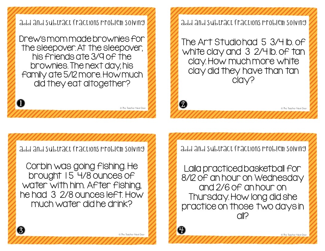 4th Grade Add And Subtract Fractions Problem Solving Task Cards The Teacher Next Door 4th Grade Add And Subtract Fractions Problem Solving Task Cards The Teacher Next Door
