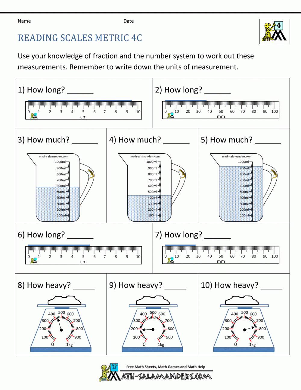 4th Grade Measurement Worksheets