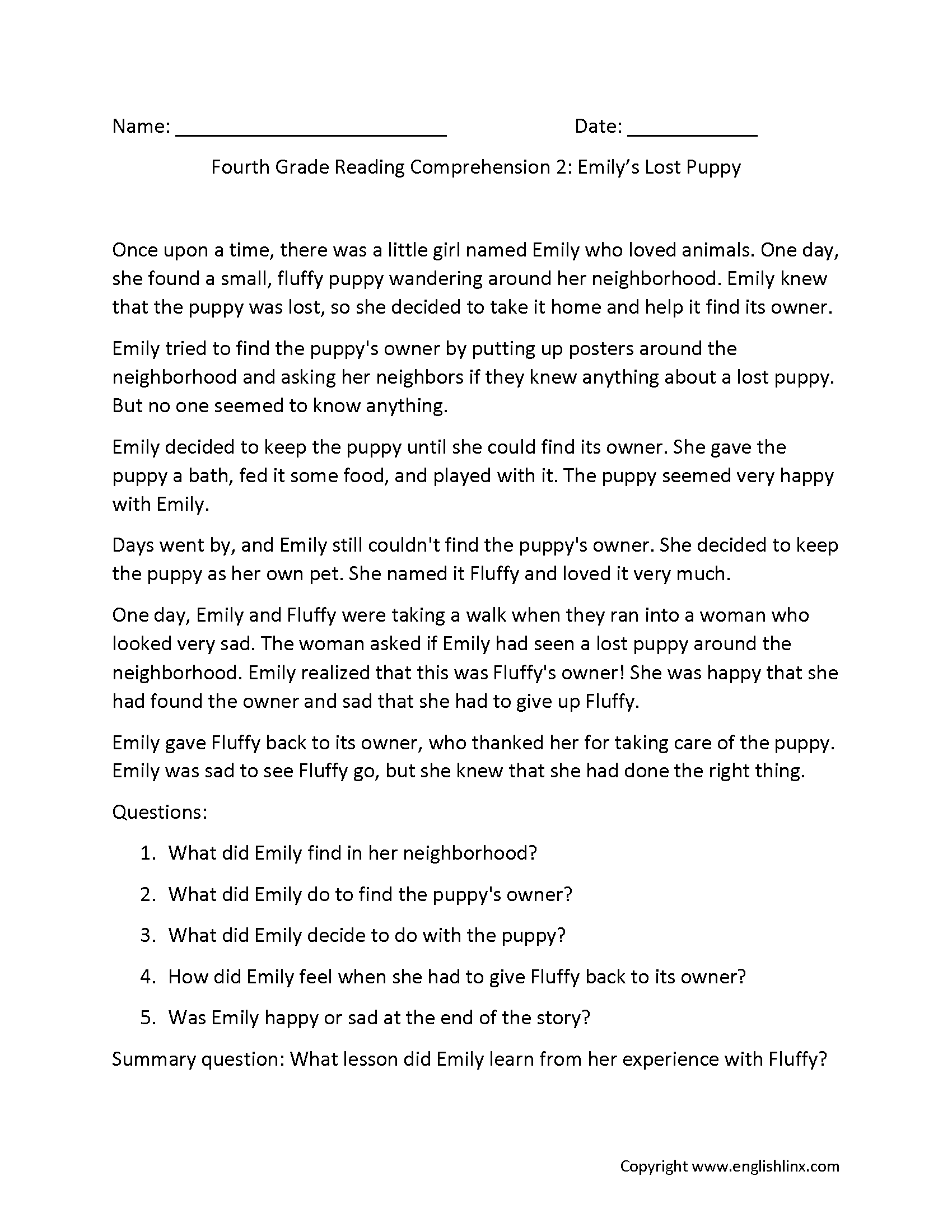 4th Grade Reading Comprehension Worksheets Free Printable Passages Questions 4th Grade Reading Comprehension Worksheets Free Printable Passages Questions