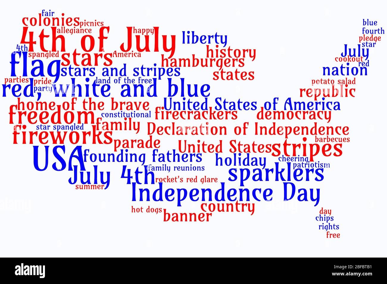 4th Of July Holiday Word Cloud In The Shape Of The United States Stock Photo Alamy