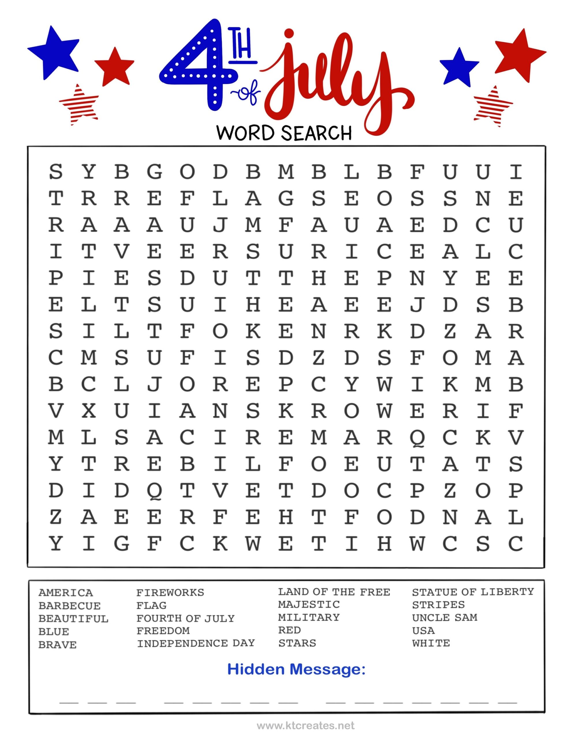 4th Of July Word Search Etsy