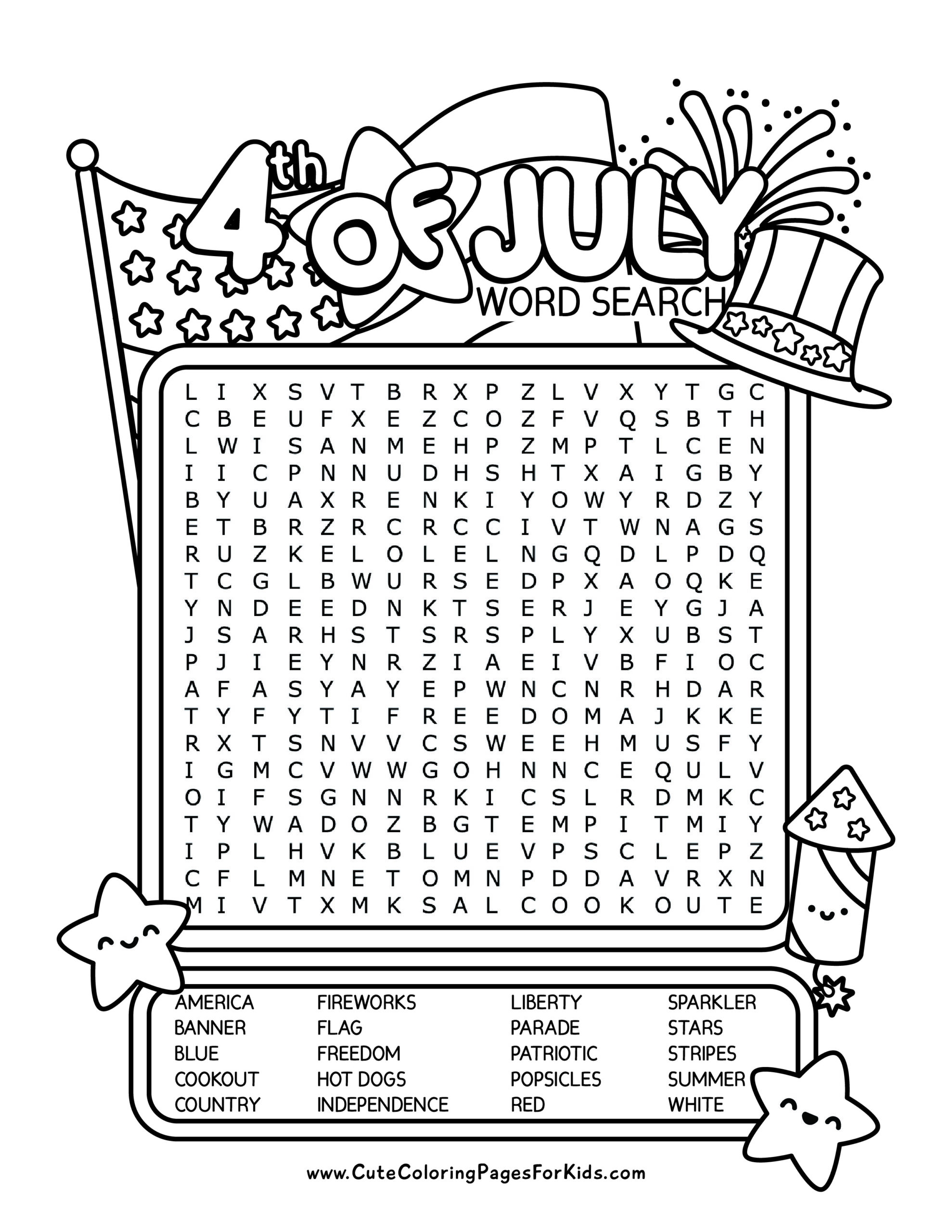 4th Of July Word Search Free Printable Activity For Kids Cute Coloring Pages For Kids 4th Of July Word Search Free Printable Activity For Kids Cute Coloring Pages For Kids