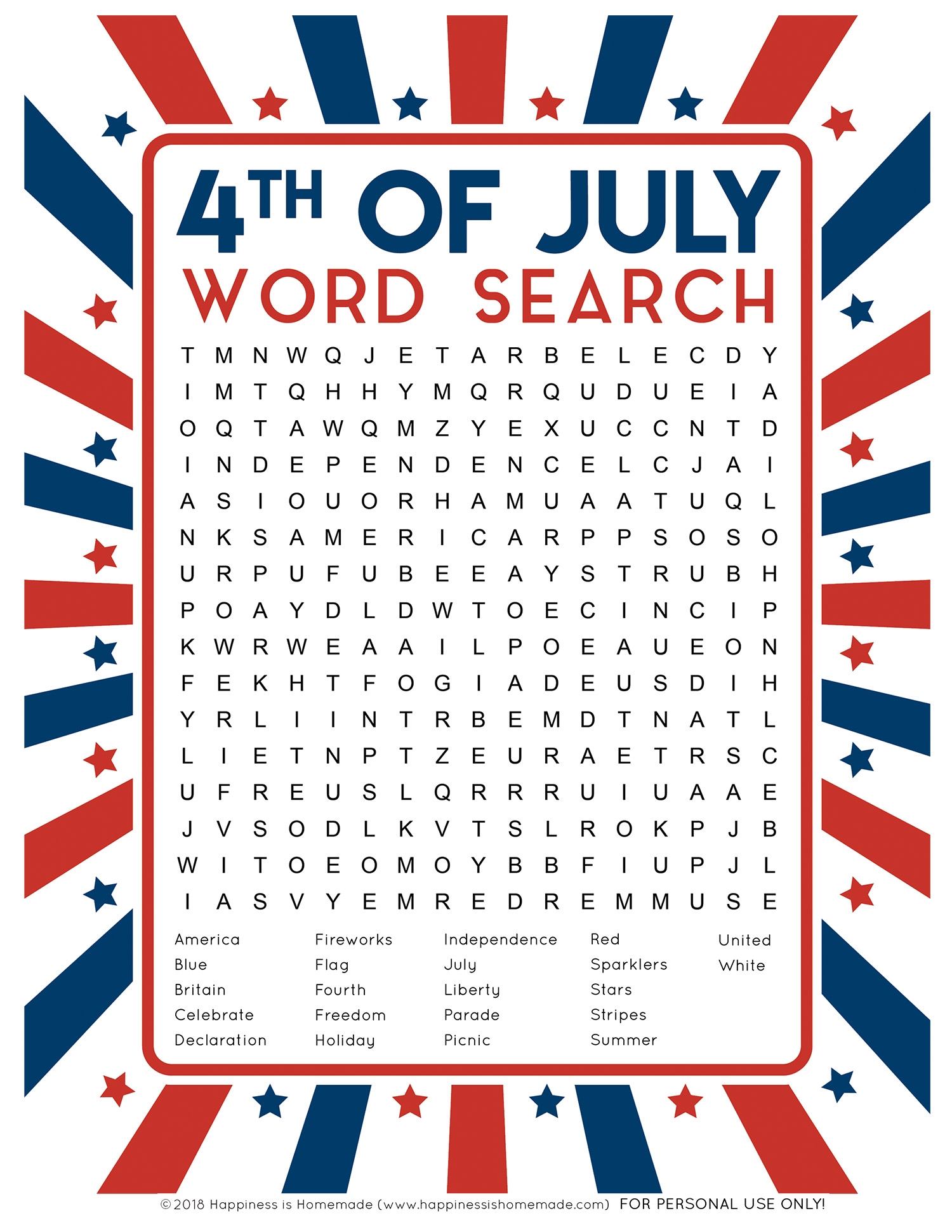 July 4 Word Search