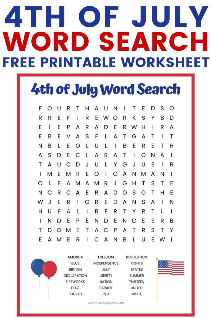 4th Of July Word Search Free Printable Worksheet For Kids 