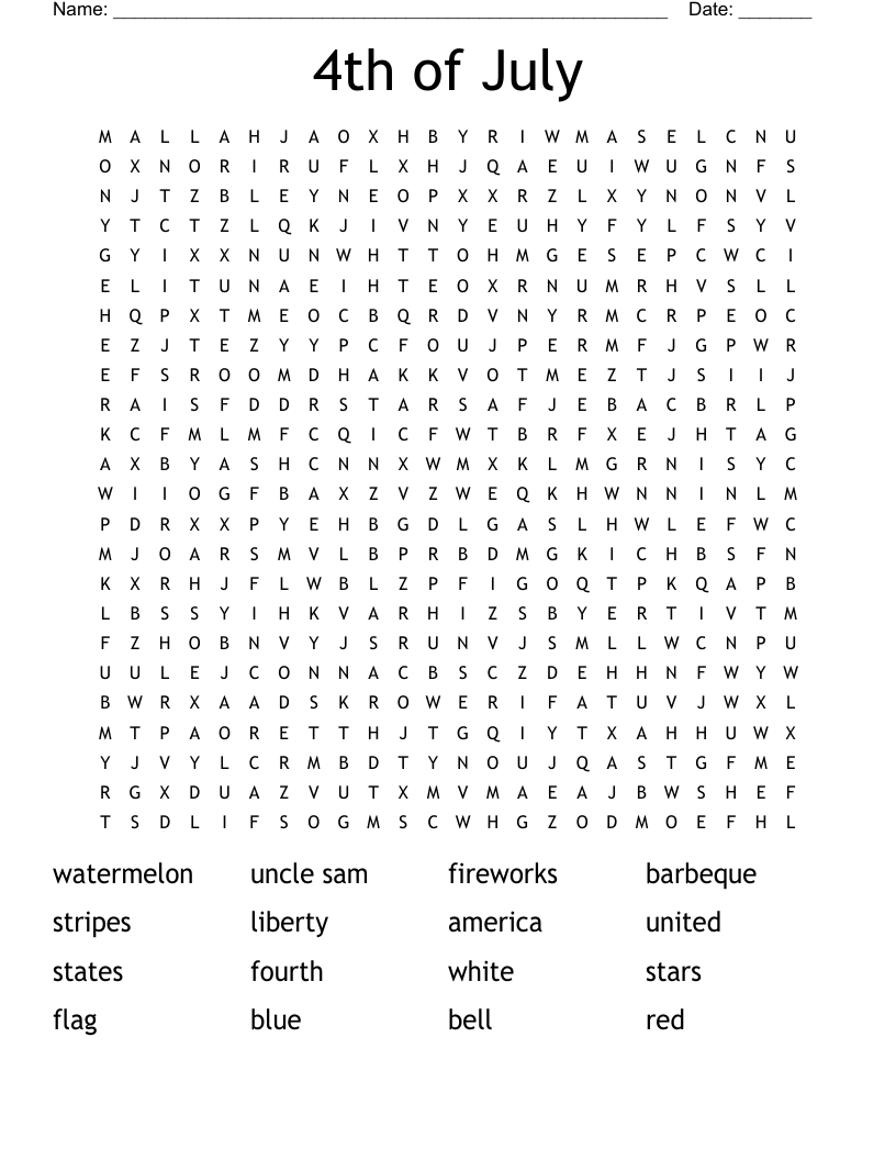 4th Of July Word Search WordMint
