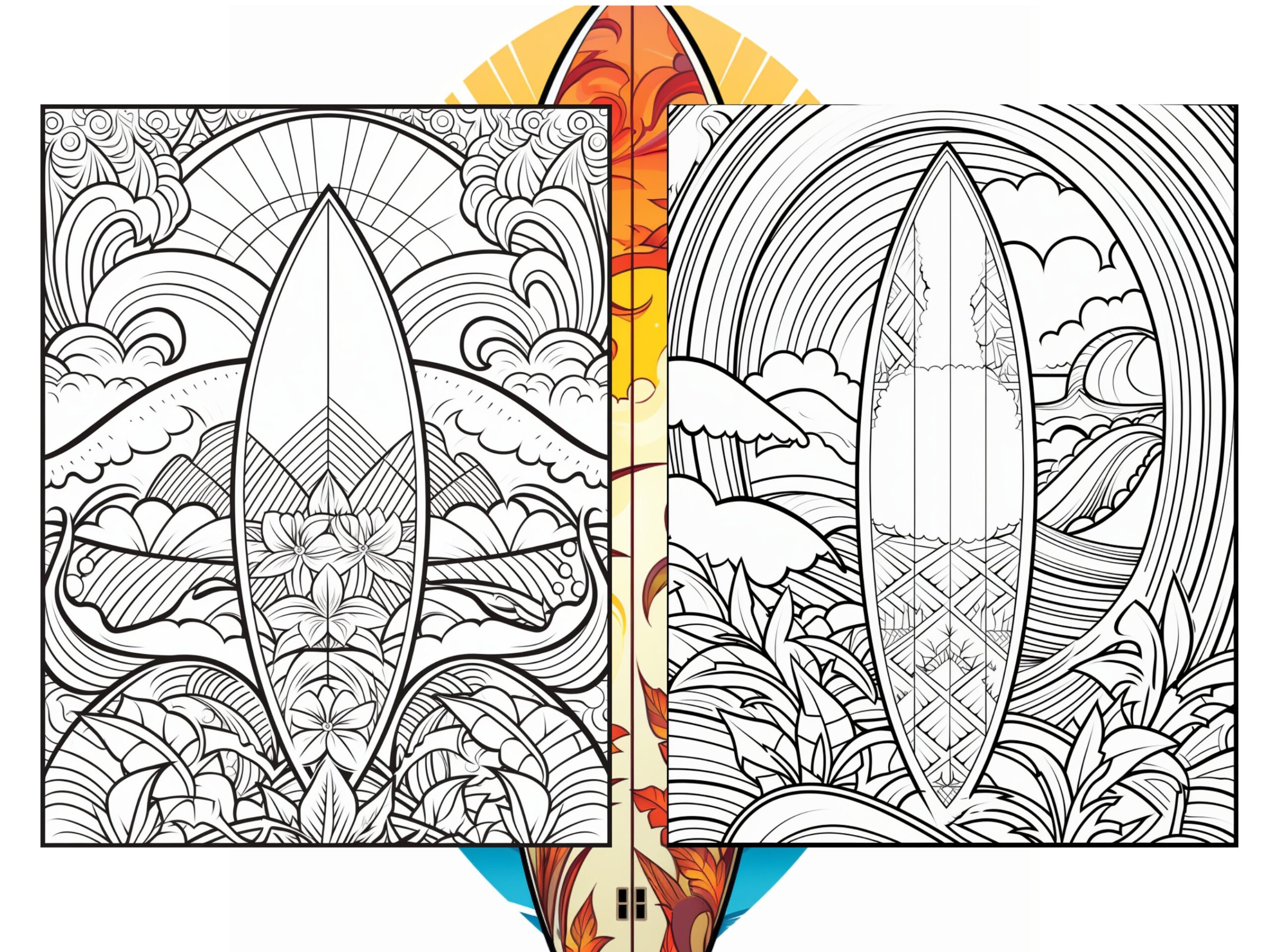 50 Patterned Surfboard Coloring Pages Adults And Kids Coloring Book Digital Coloring Sheets Instant Download Printable PDF File Etsy