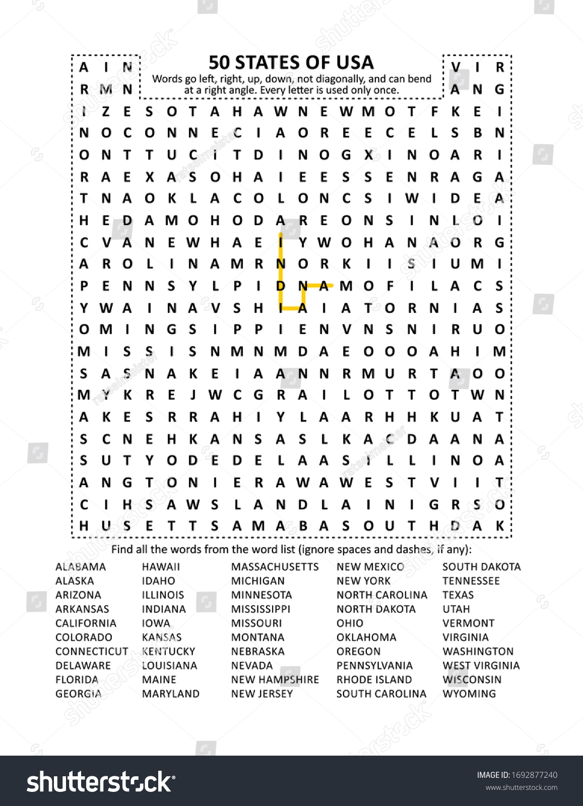 50 states word search puzzle