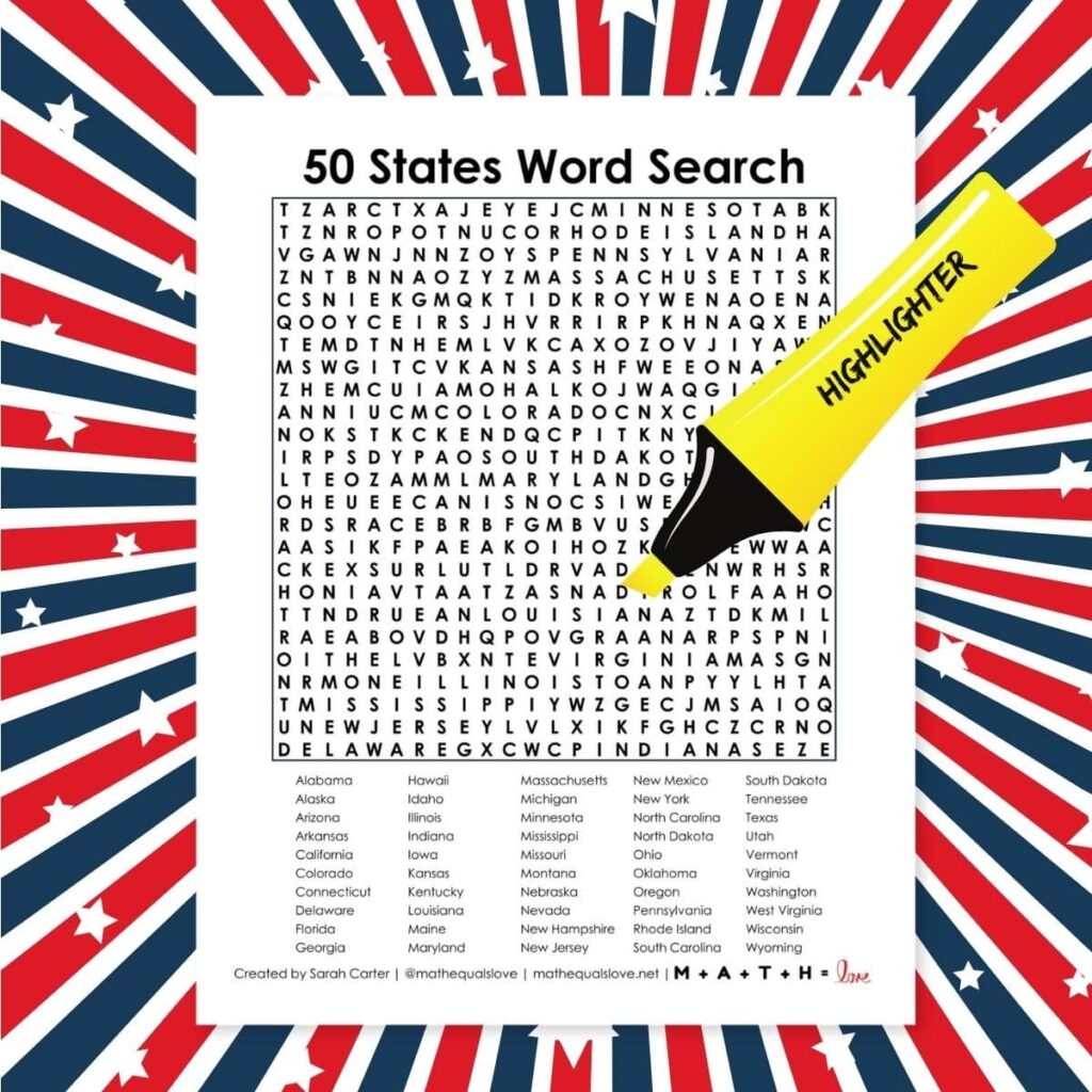 50 state word search 50 state word search
