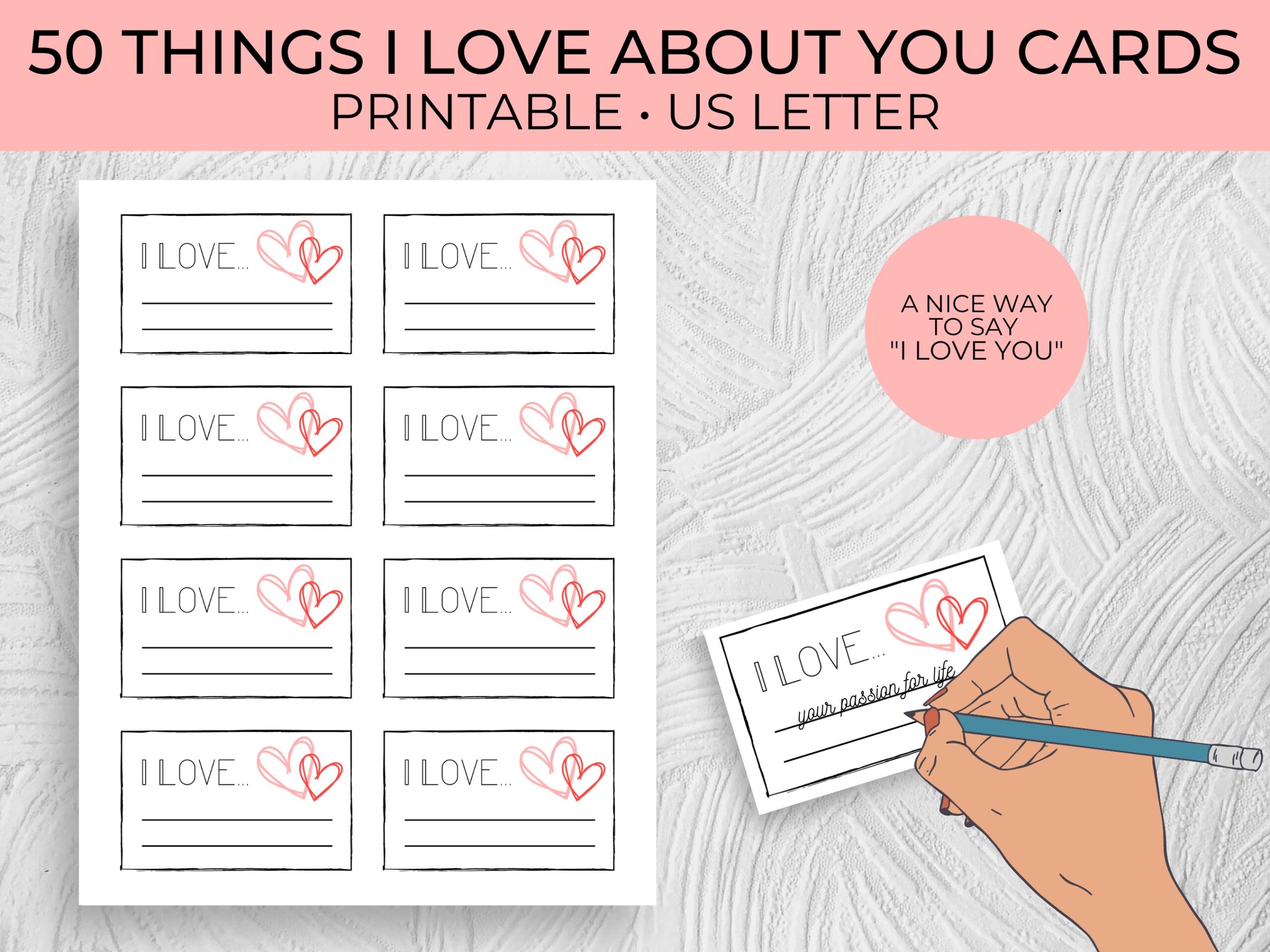 50 Things I Love About You Printable Love Notes Personalized Valentine s Day Gift Etsy
