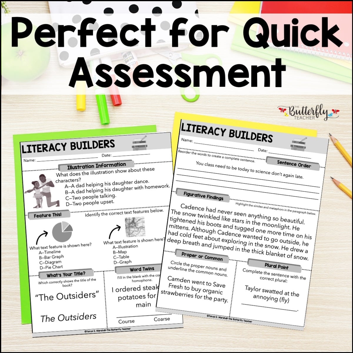 5th Grade ELA Spiral Review Fun Worksheets Morning Work Set 1 The Butterfly Teacher