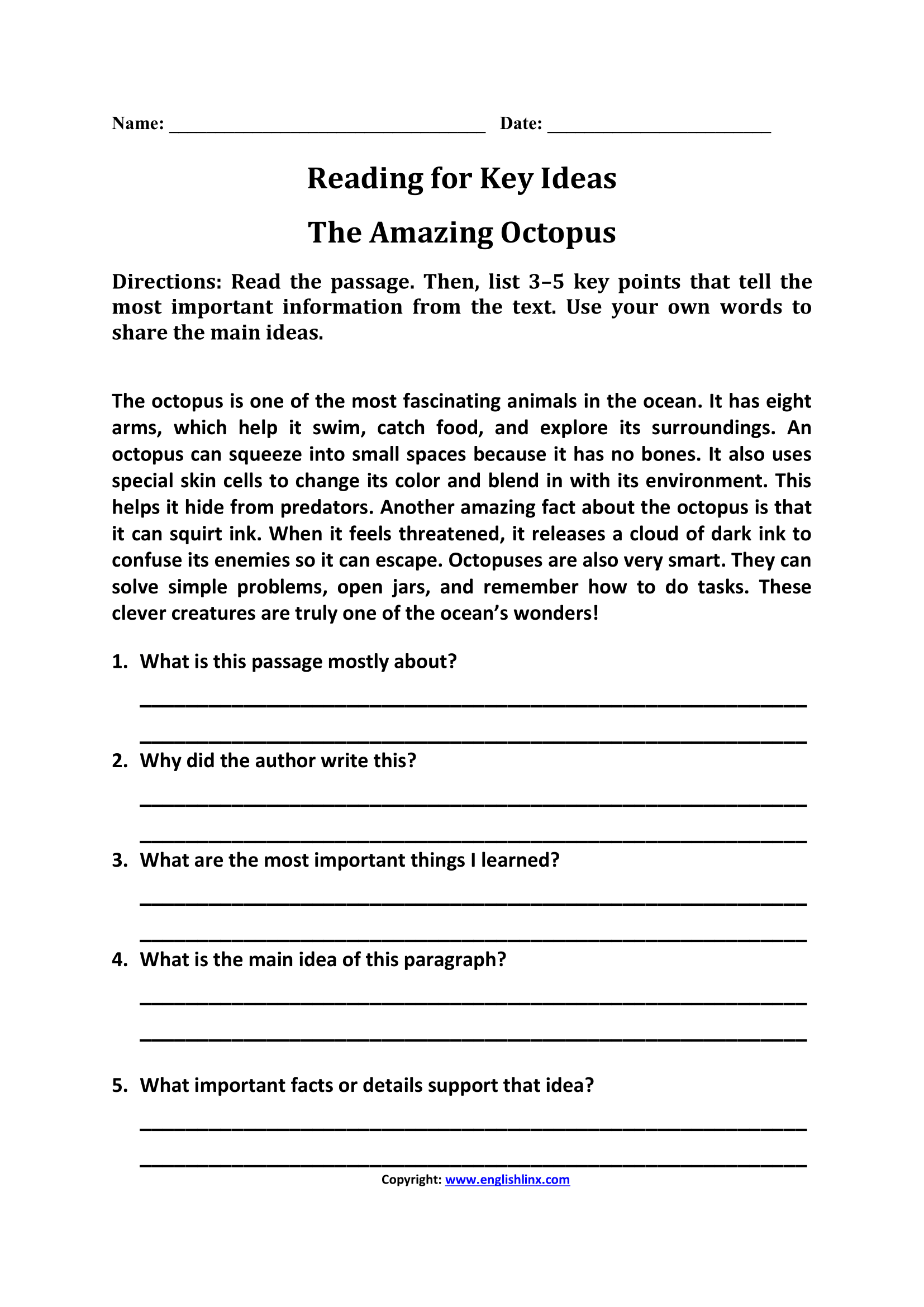 reading comprehension worksheets for 5th graders