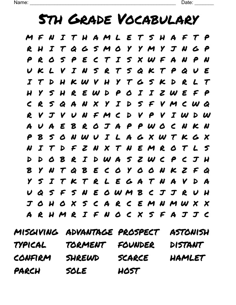 5th Grade Vocabulary Word Search WordMint