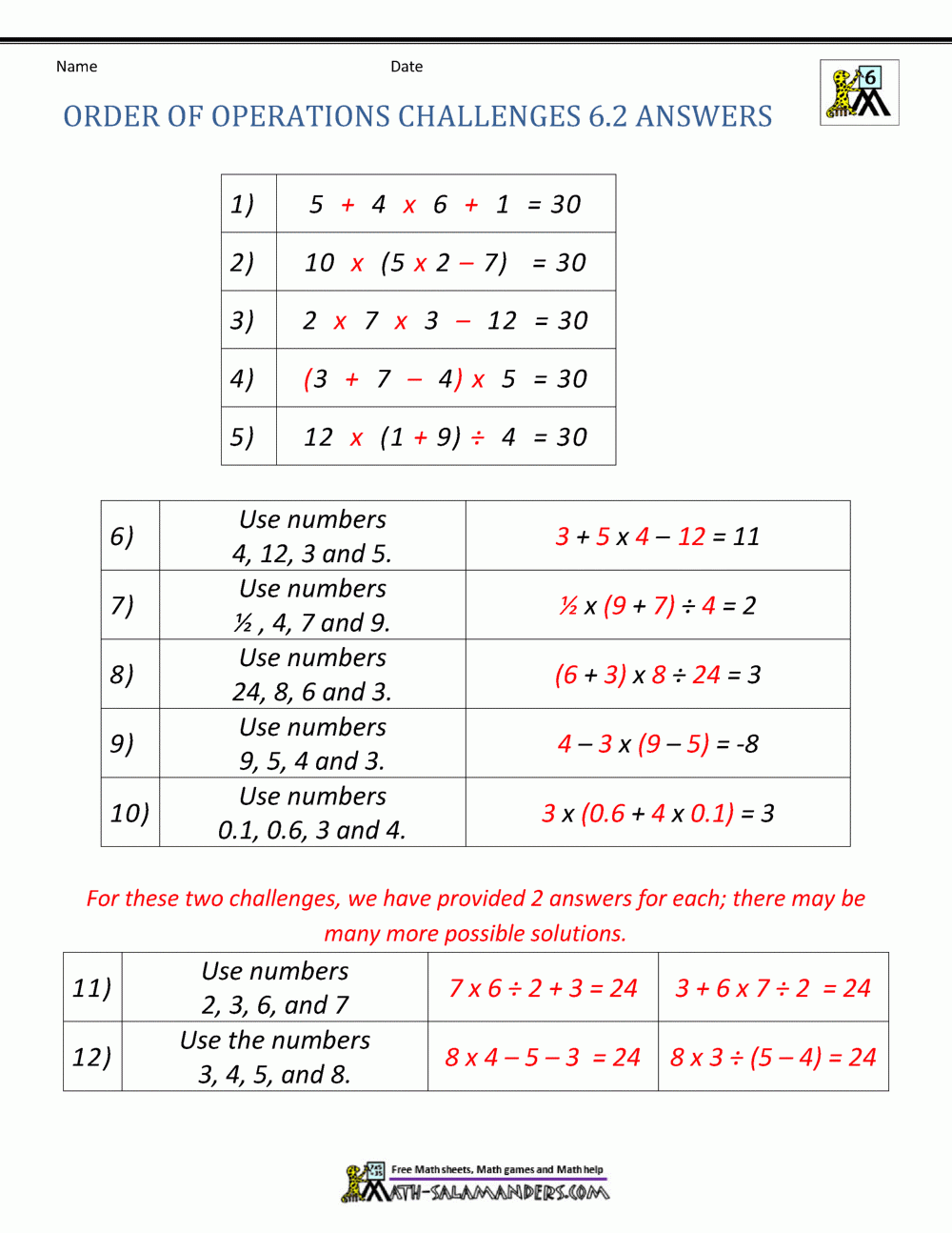 order of operations practice problems order of operations practice problems