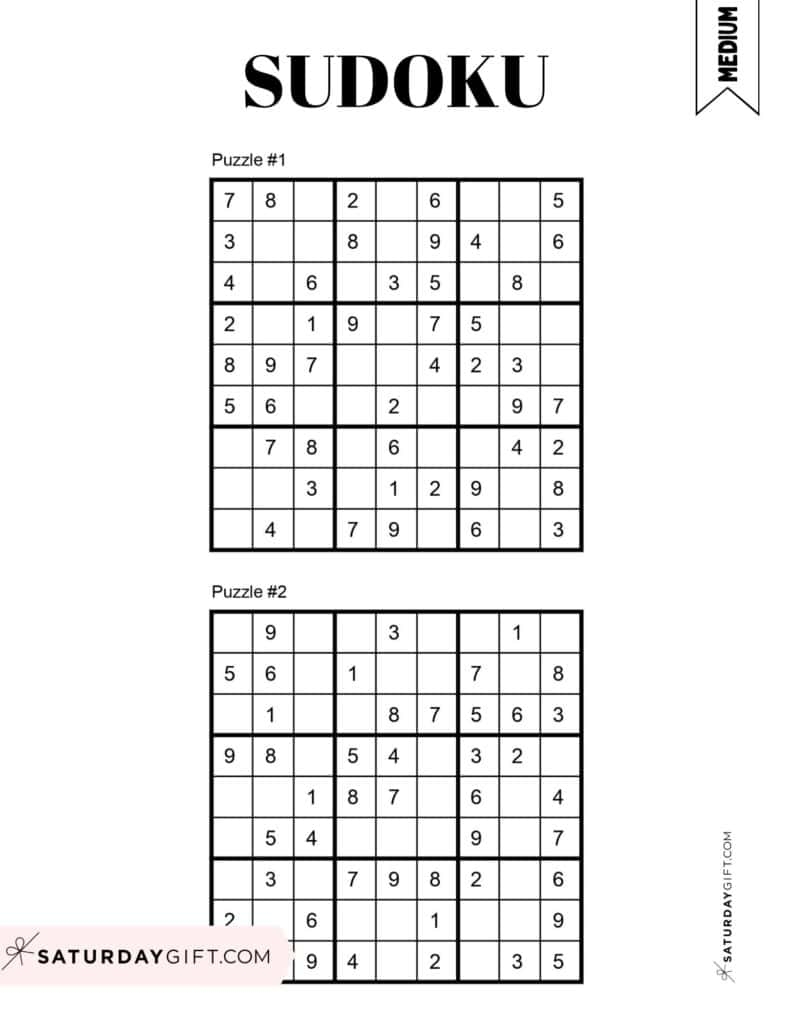 72 Free Printable Sudoku Puzzles SaturdayGift