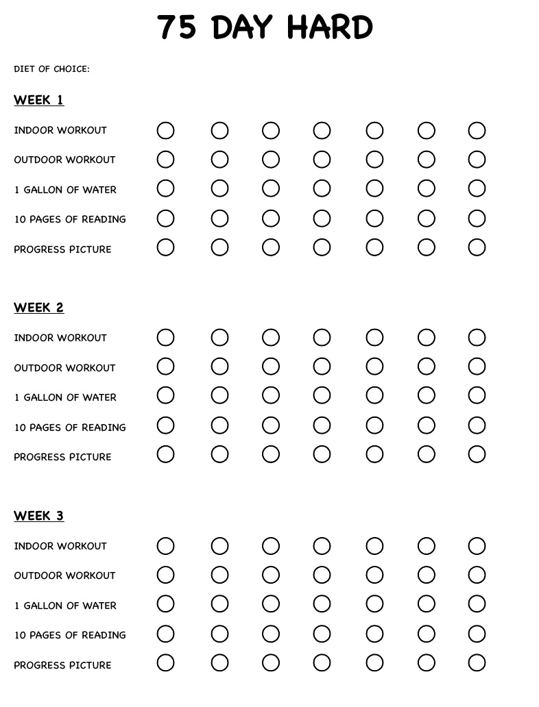 75 hard challenge printable