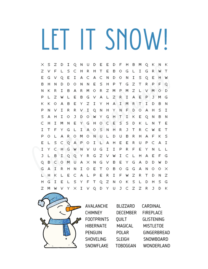 winter word search puzzles