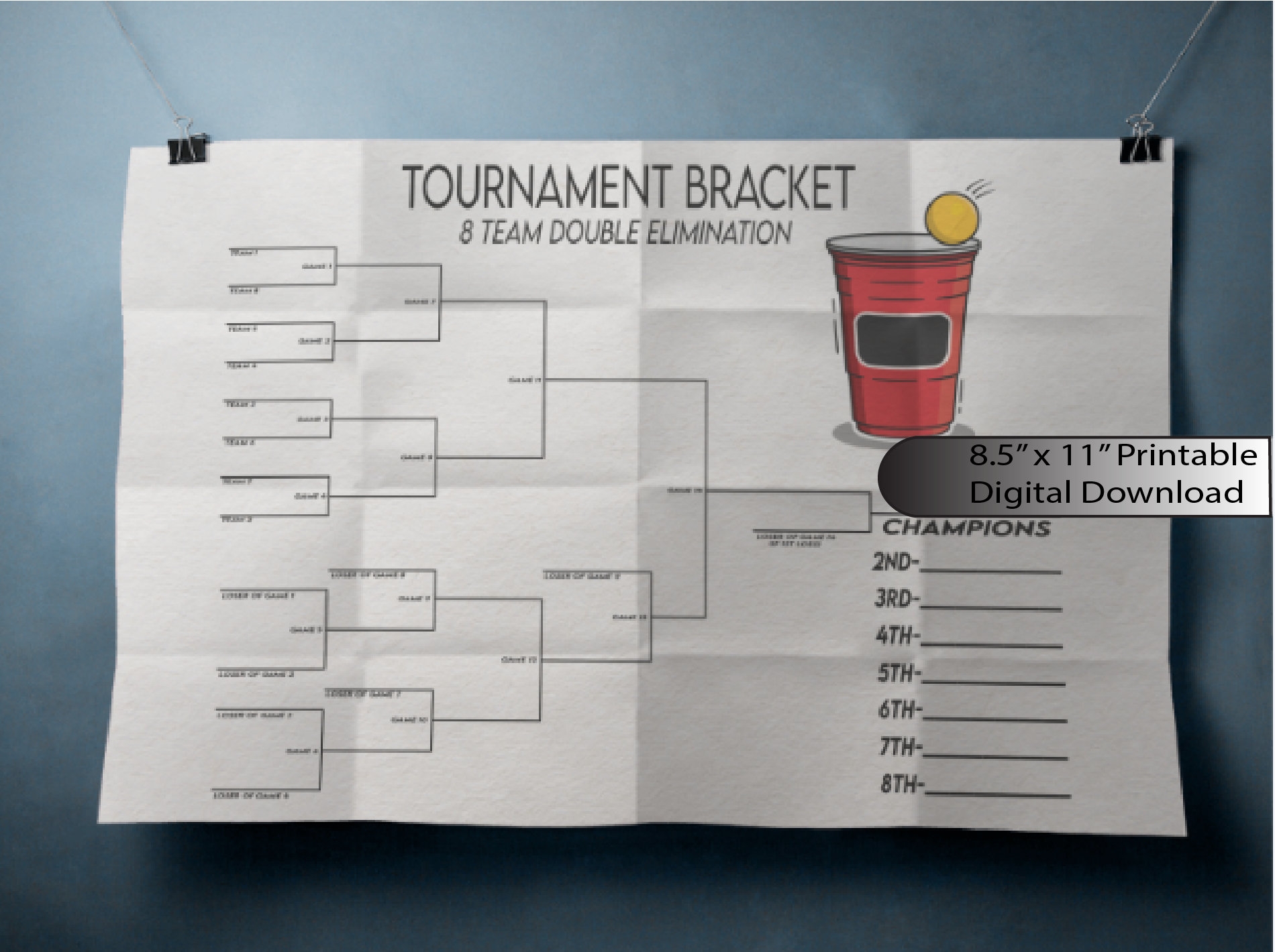 8 Team Double Elimination Beer Pong Tournament Bracket Instant Digital Download Printable Bracket Poster Customizable College SVG PNG Etsy