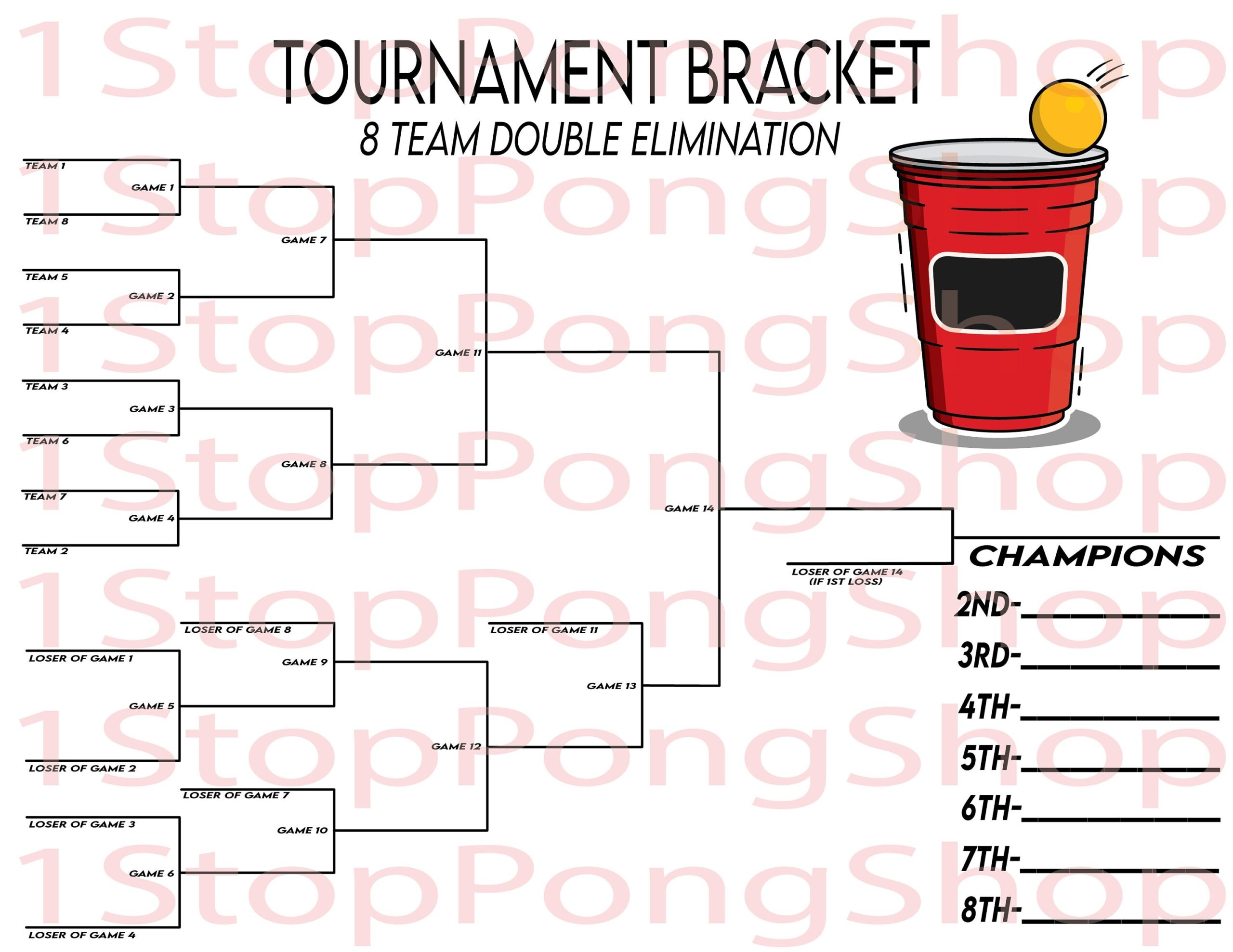 8 Team Double Elimination Beer Pong Tournament Bracket Instant Digital Download Printable Bracket Poster Customizable College SVG PNG Etsy