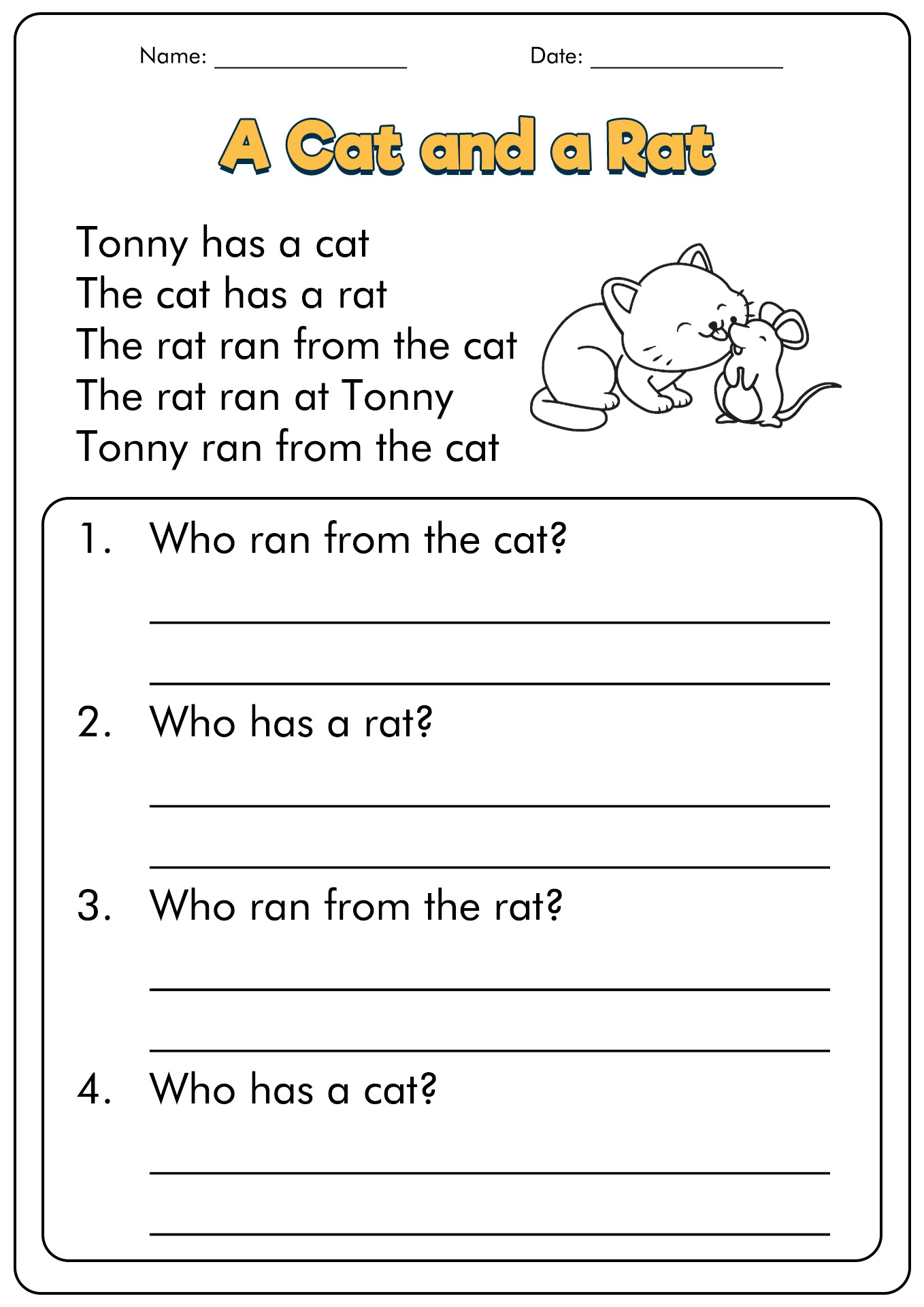 first grade comprehension worksheets
